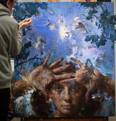 Contemporary Figurative Oil Painting with Heavy Texture, 46 x 40 in, Victor Wang