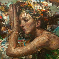 "Holding Back the Time", Contemporary, peinture à l'huile, toile, portrait figuratif
