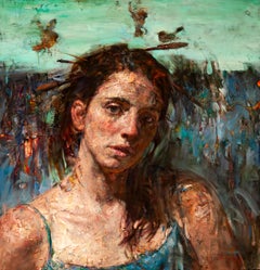 "Hometown's Home Sparrow", Contemporary, Portrait, Oil Painting, Canvas, Texture