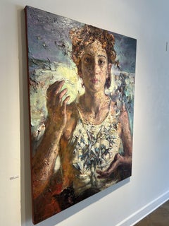 Peinture à l'huile sur toile, éclairage dramatique, texture, "Chat noir" par Victor Wang