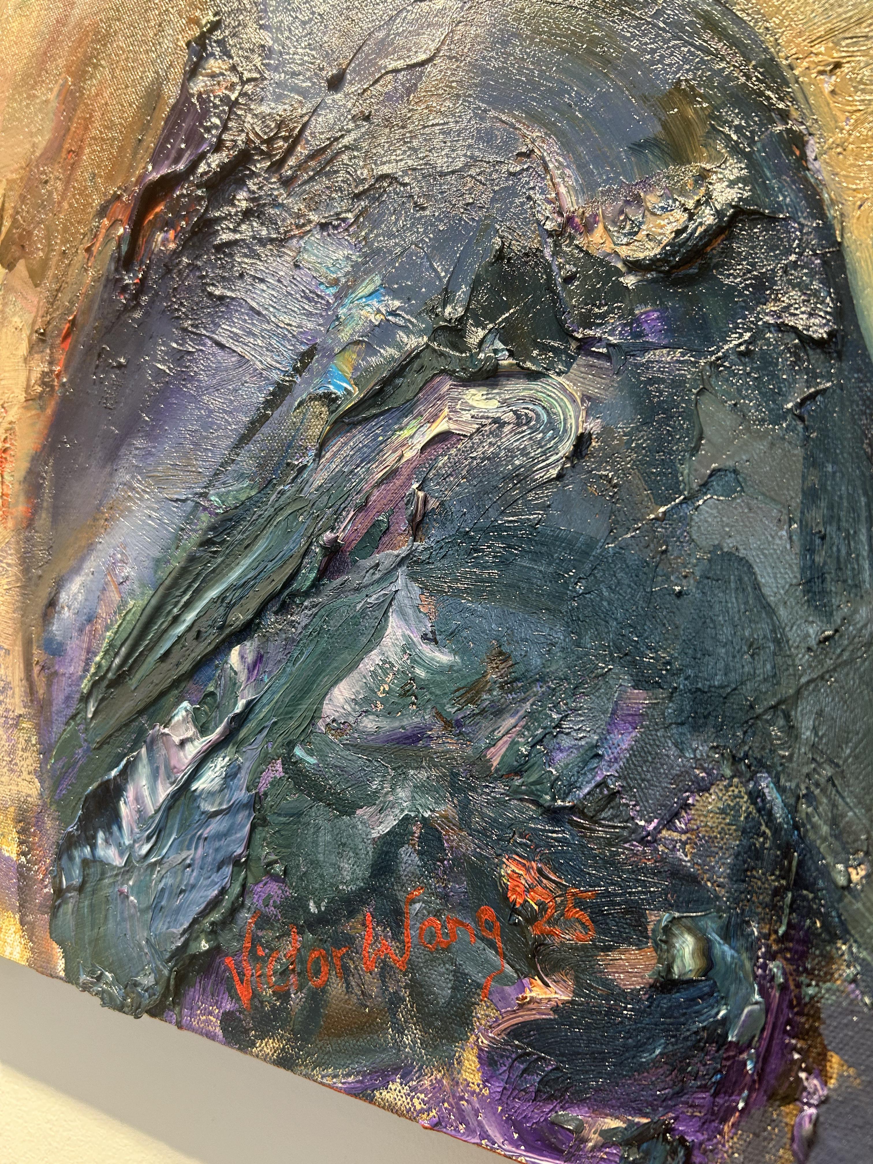 Pintura al óleo sobre lienzo, iluminación dramática, textura, 