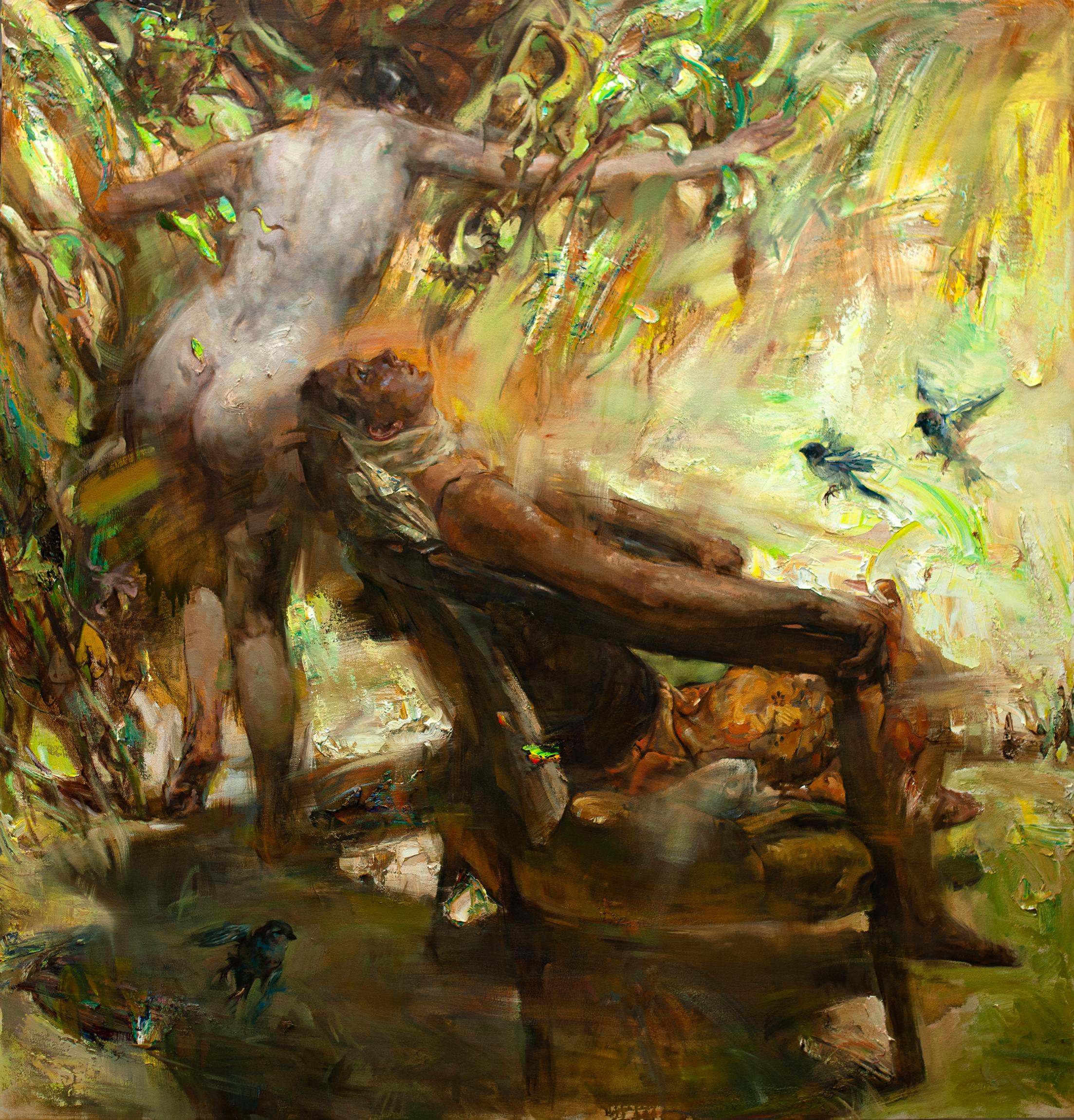 Pittura a olio su tela, illuminazione drammatica, texture, "Raggiungere un sogno" Wang