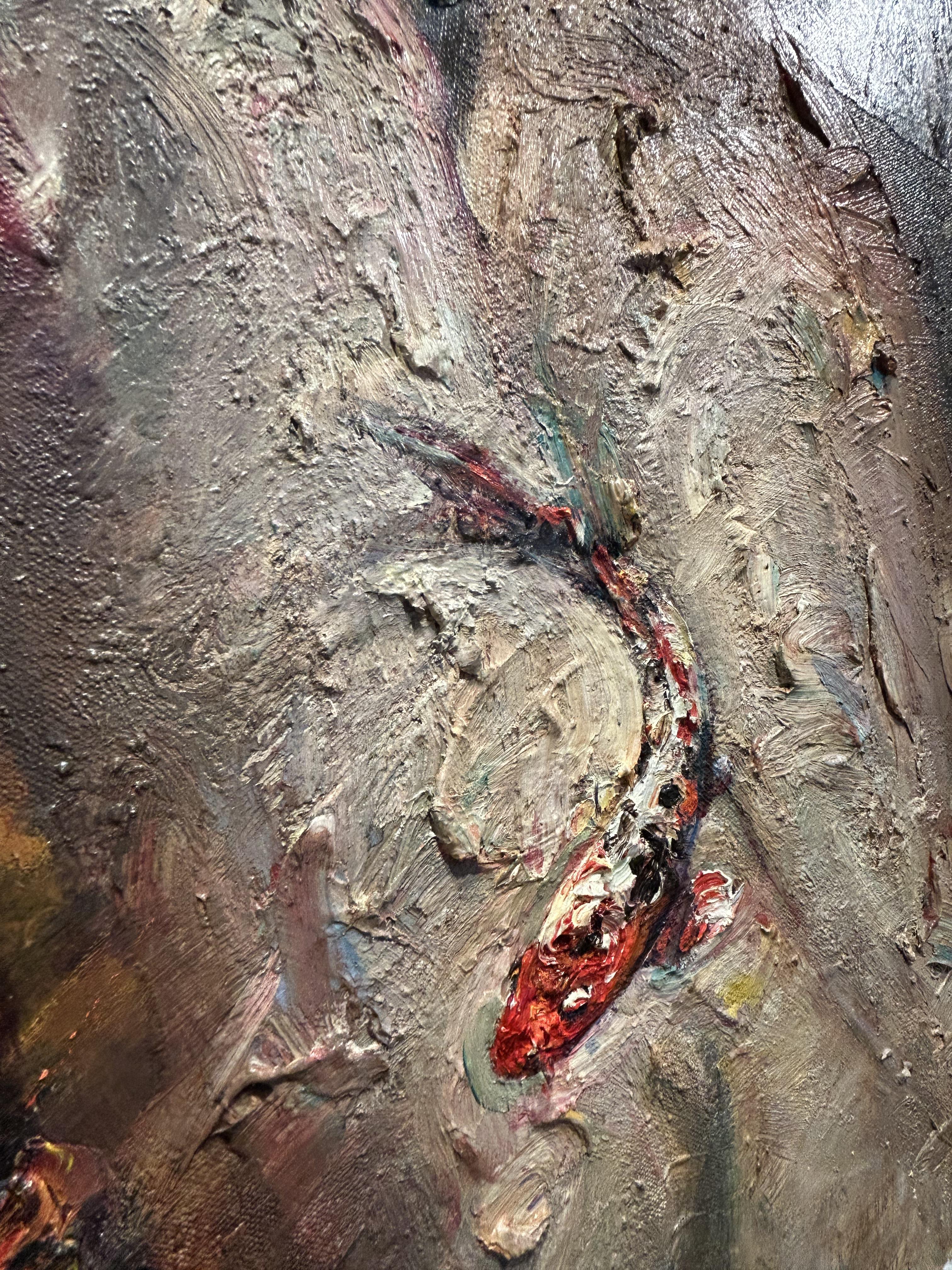 Peinture à l'huile sur toile, éclairage dramatique, texture, 