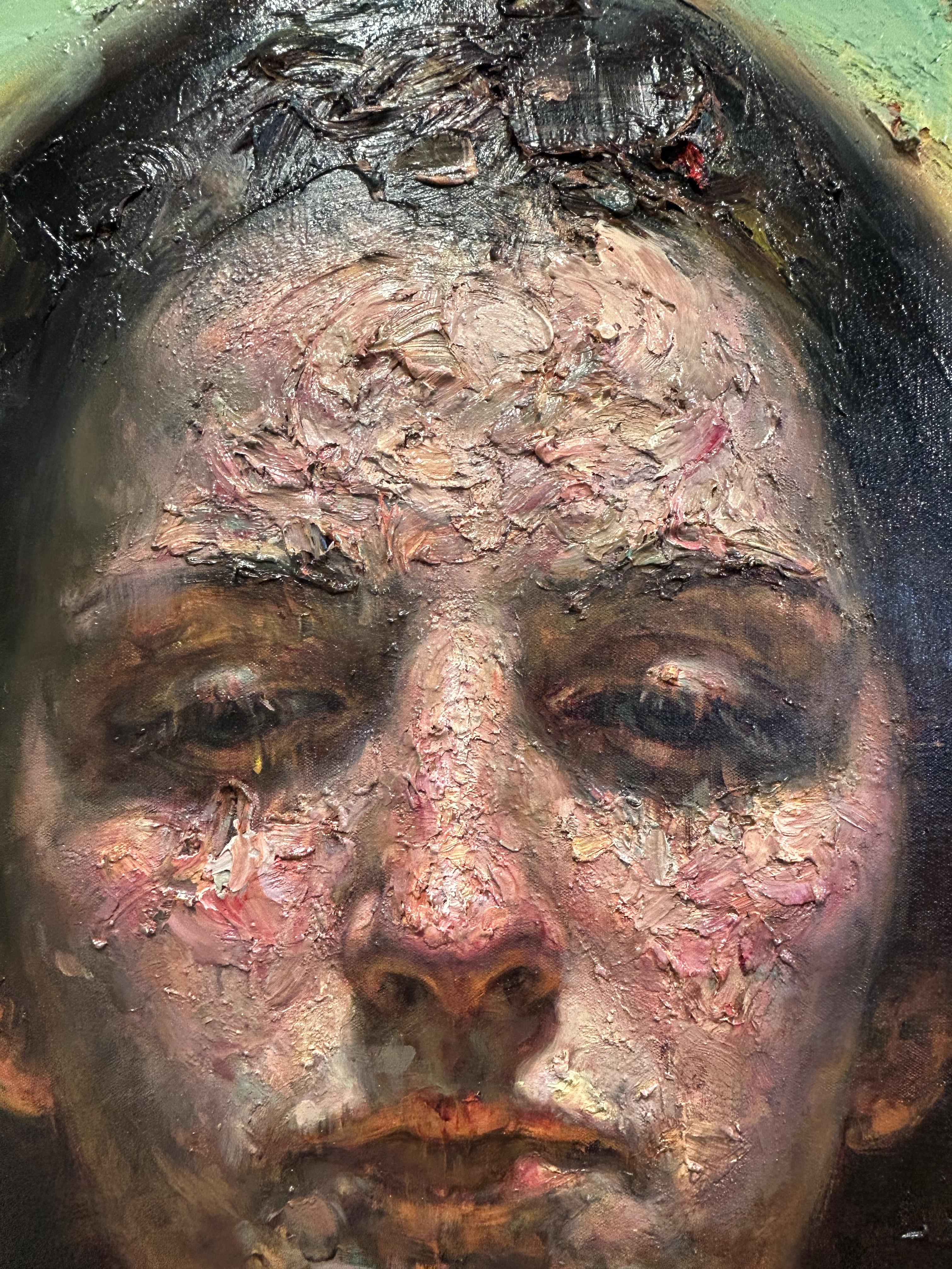 Peinture à l'huile sur toile, éclairage dramatique, texture, 