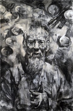 "Qi Baishi", Figurative Charcoal Drawing on Canvas, Portrait, Abstract Drawing