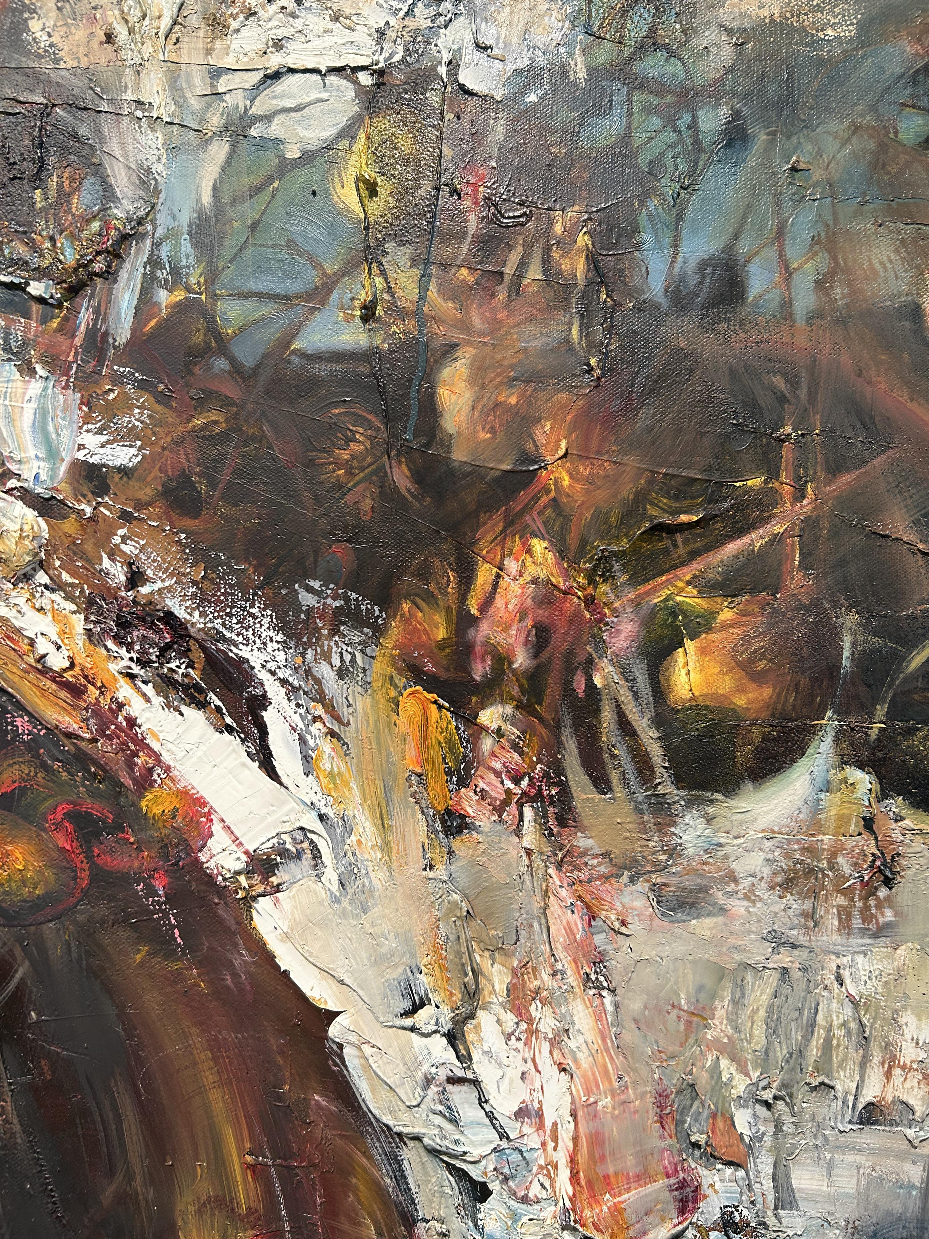 Contemporary Portrait Oil Painting, Abstracted, Heavily Textured, Canvas, Wang For Sale 5