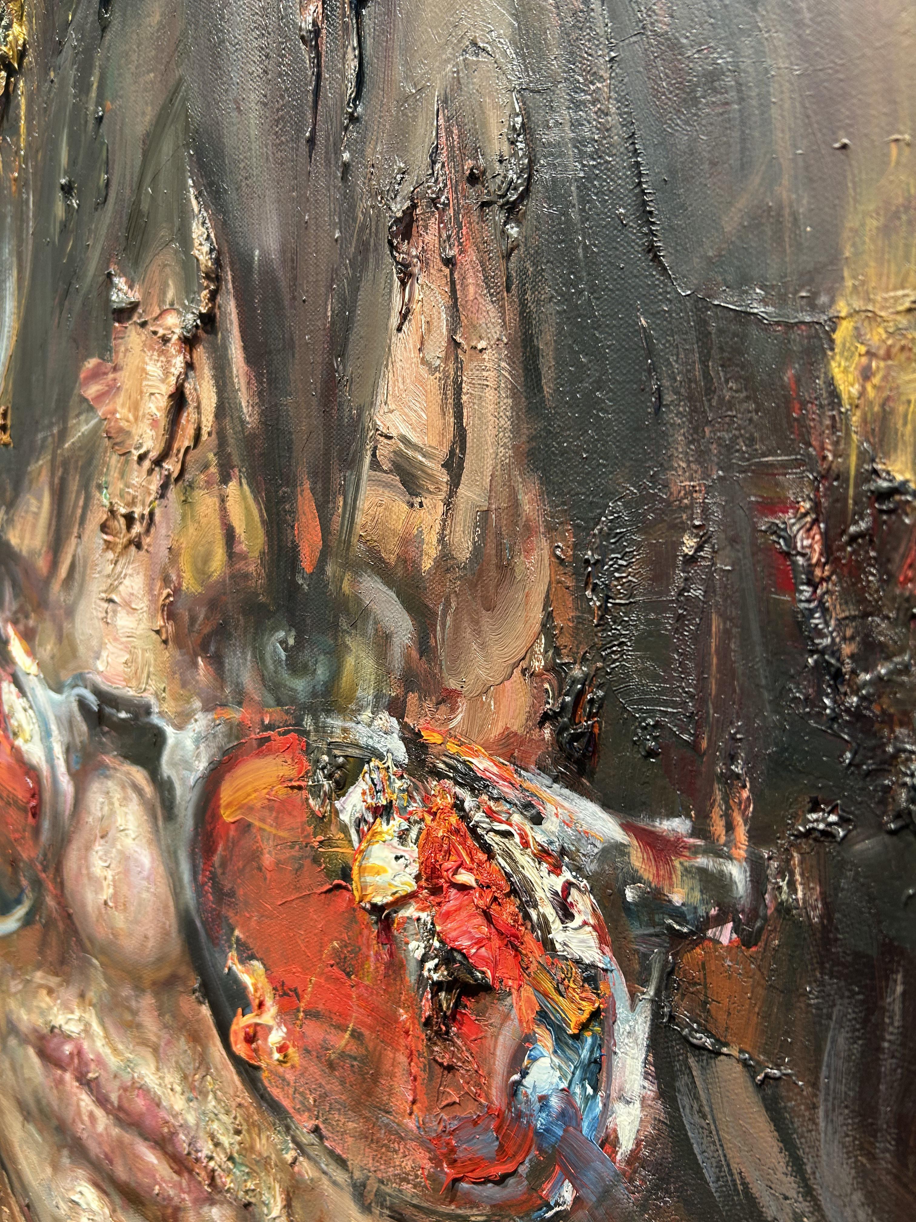 Contemporary Portrait Oil Painting, Abstracted, Heavily Textured, Canvas, Wang For Sale 7