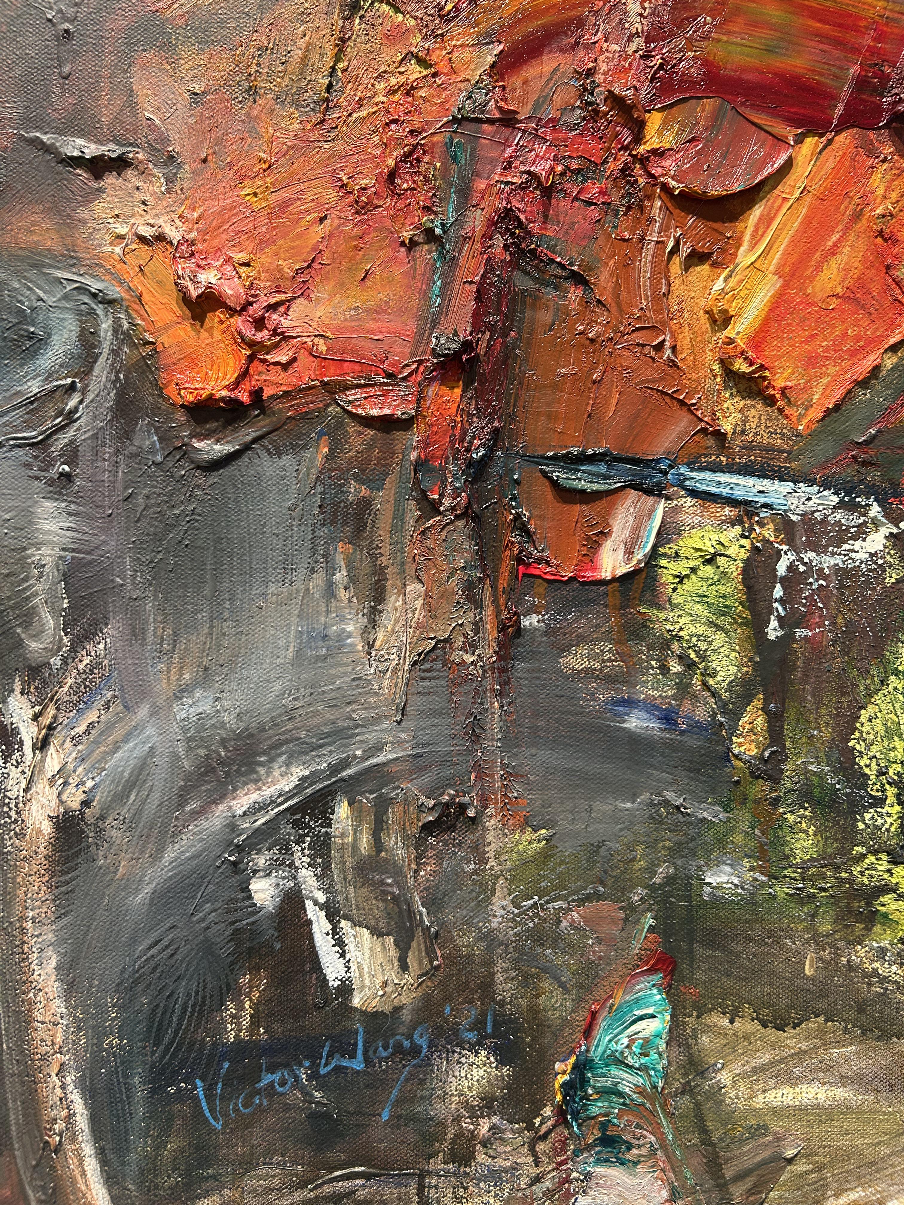 Contemporary Portrait Oil Painting, Abstracted, Heavily Textured, Canvas, Wang For Sale 8