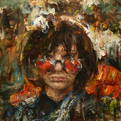 "Sonnenbrille", Contemporary, Figurativ, Porträt, Ölfarbe, Leinwand, Abstrakt