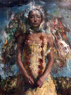 "The Angel of Sunflower", Contemporary Textured Oil Painting on Stretched Canvas