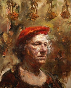 „The Coming of Age“, Ölgemälde auf Leinwand, Porträt, Sonnenblumen, strukturiert