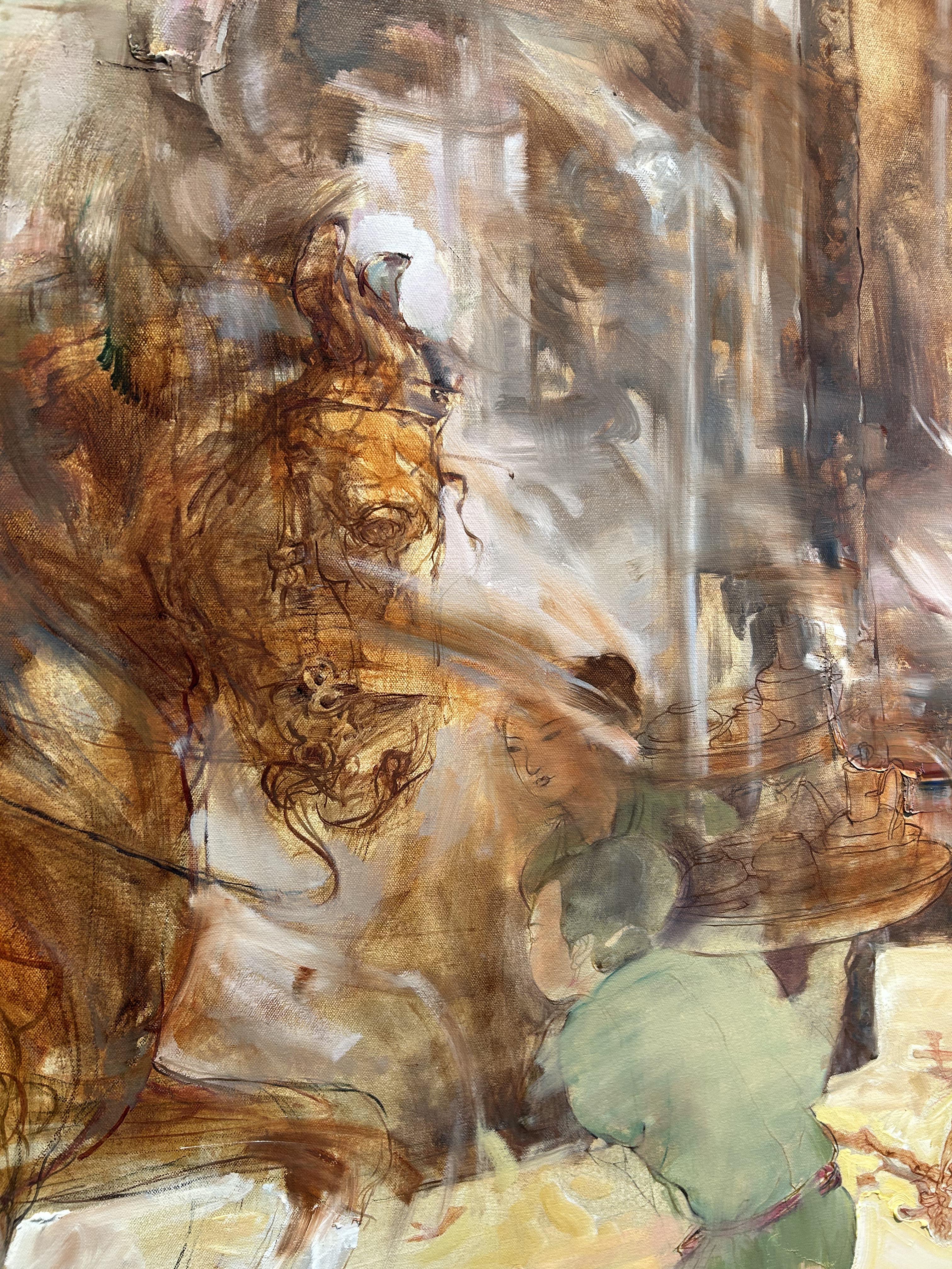 Two Panel Figurative Painting, Abstraction, Collage, Oil Paint, Chinese, Wang For Sale 6