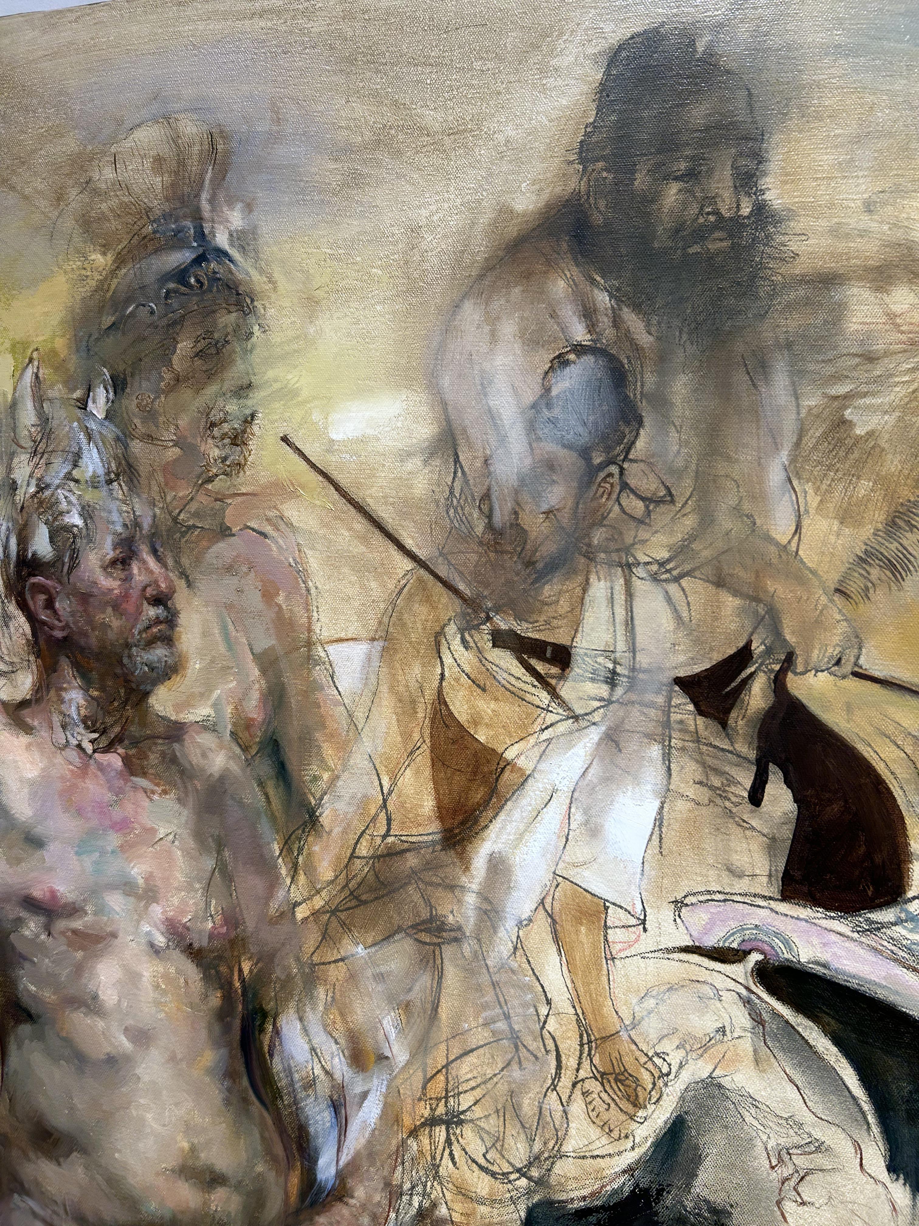 Two Panel Figurative Painting, Abstraction, Collage, Oil Paint, Chinese, Wang For Sale 8