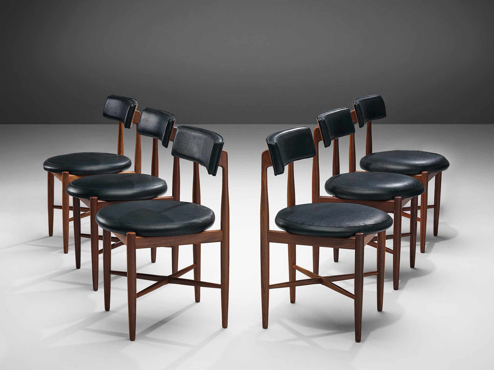 Victor Bramwell Wilkins for G Plan, set of six dining chairs, model 'Fresco', faux leather, teak, United Kingdom, 1967

Set of eight dining chairs, designed by Victor Bramwell Wilkins for the British manufacturer G Plan in 1967. Wilkins designed the