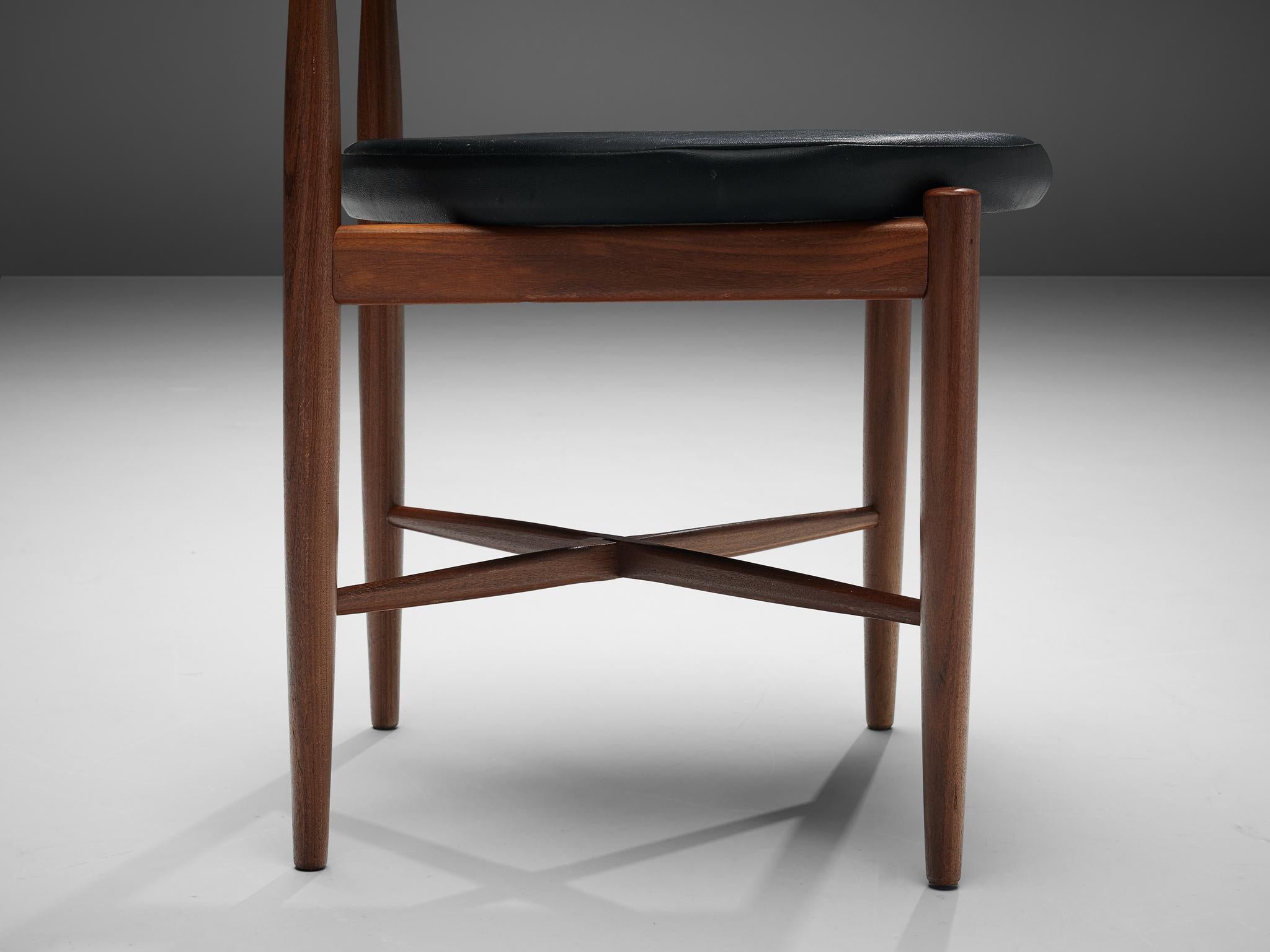 Faux Leather Victor Wilkins for G Plan Set of 'Fresco' Six Dining Chairs in Teak  For Sale