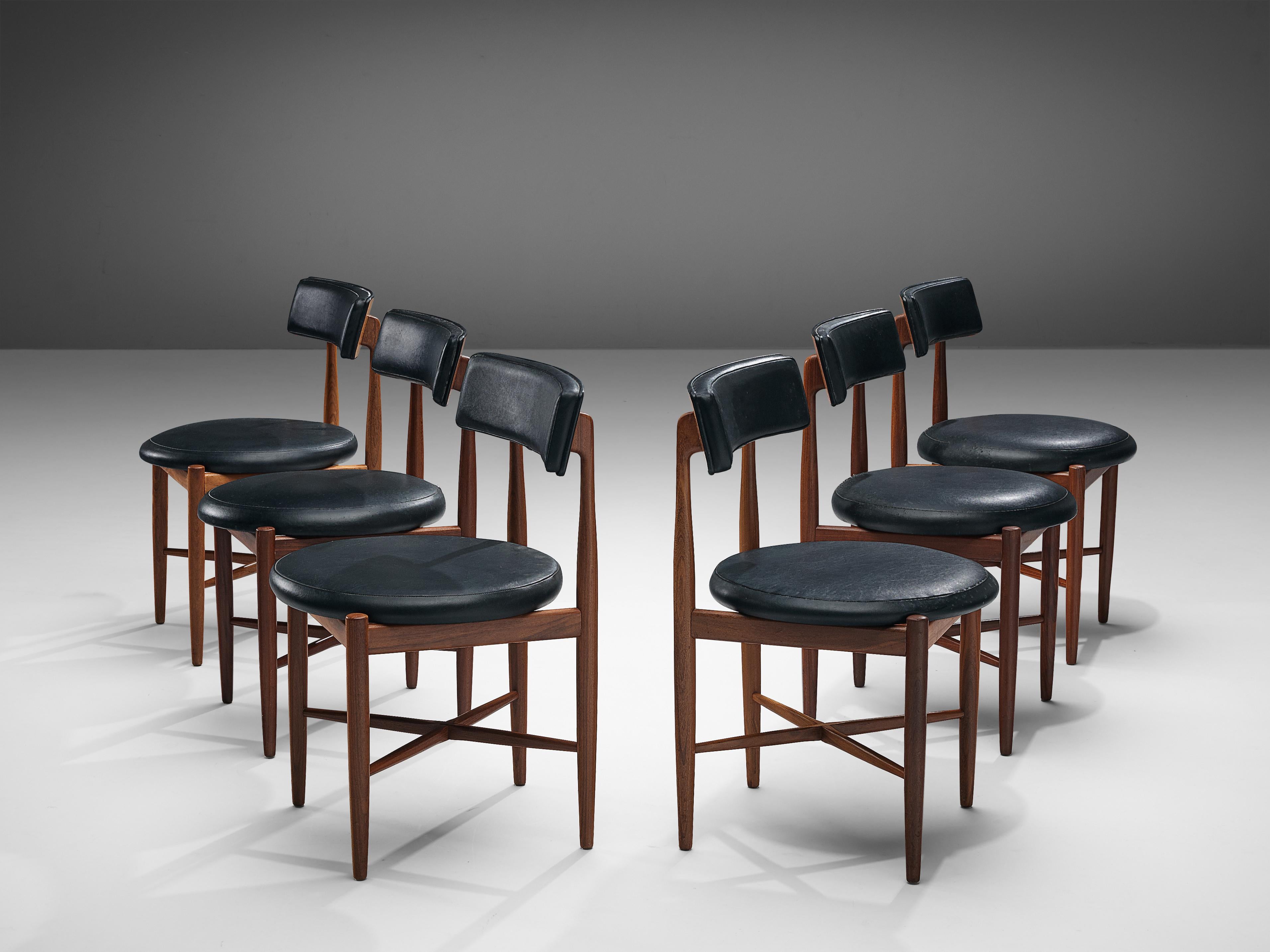 Victor Bramwell Wilkins for G Plan, set of six dining chairs, model 'Fresco', faux leather, teak, United Kingdom, 1967

Set of eight dining chairs, designed by Victor Bramwell Wilkins for the British manufacturer G Plan in 1967. Wilkins designed the