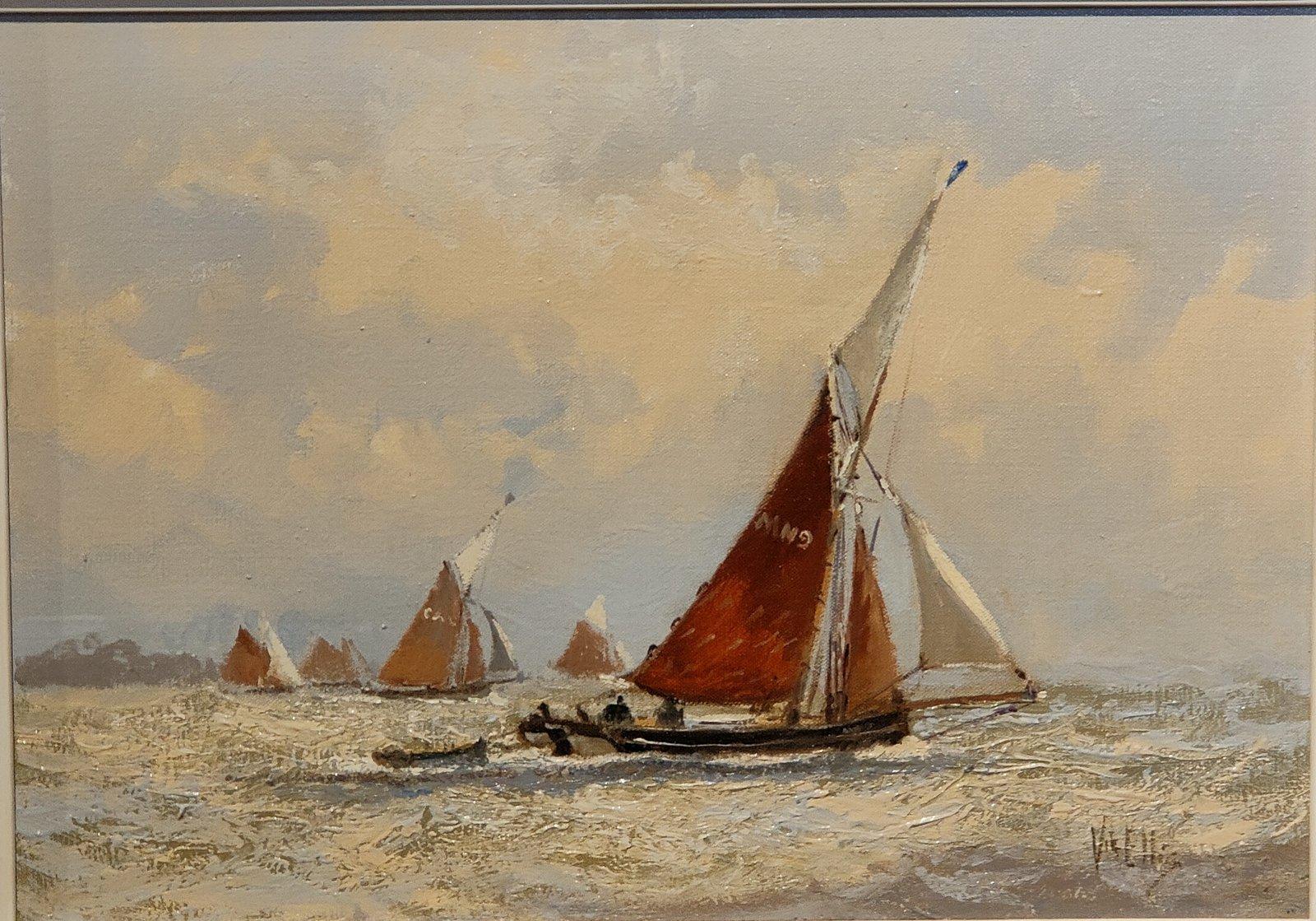 Peinture à l'huile de Victor William Ellis « Une journée breezy au large de la côte »   1