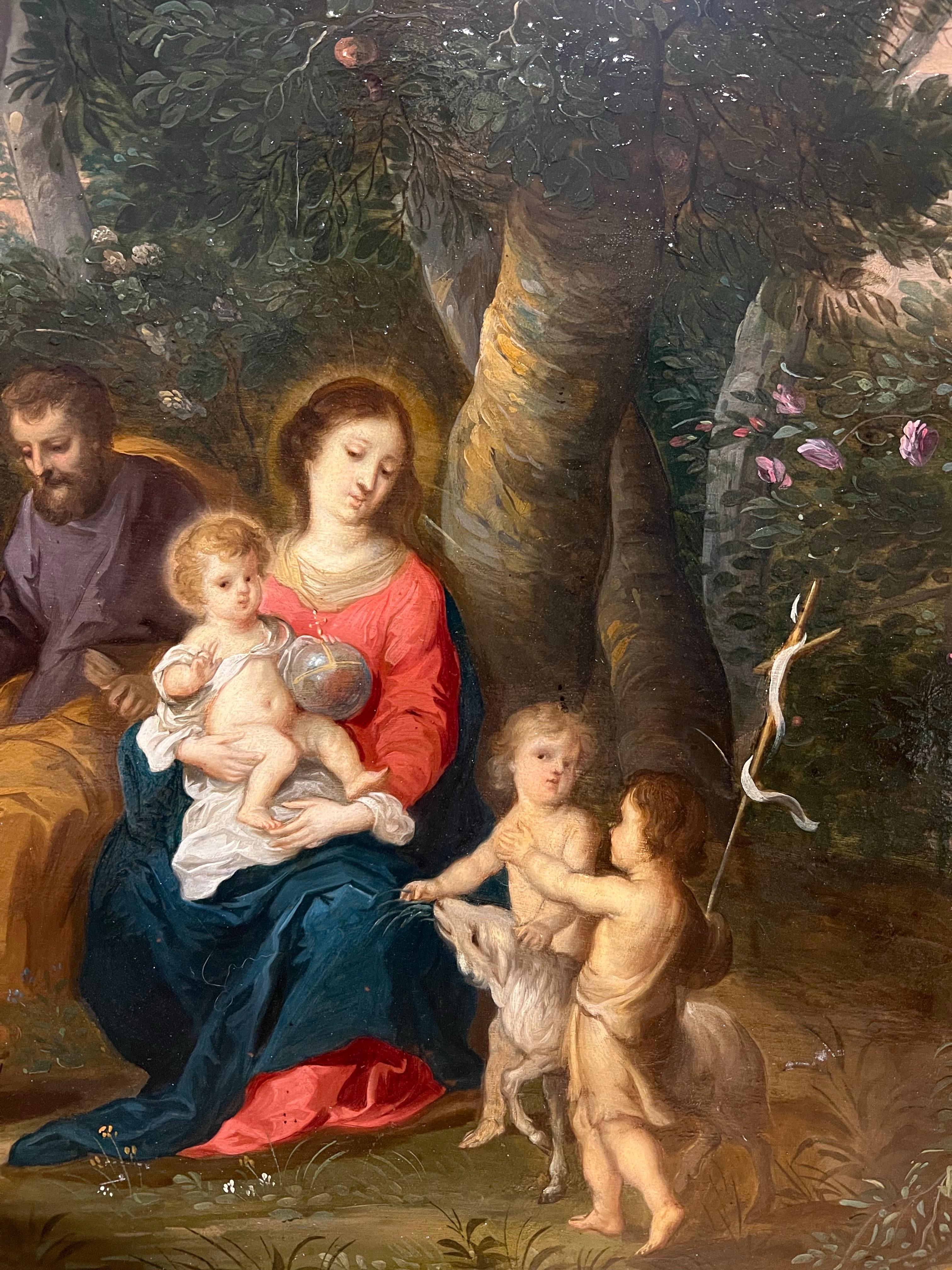 Paisaje antiguo flamenco del siglo XVII - Descanso en la huida a Egipto - Cristo - Portrait Painting Negro de Victor Wolfvoet the Younger
