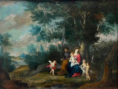 17th century Flemish old master landscape - Rest on the flight to Egypt - Christ