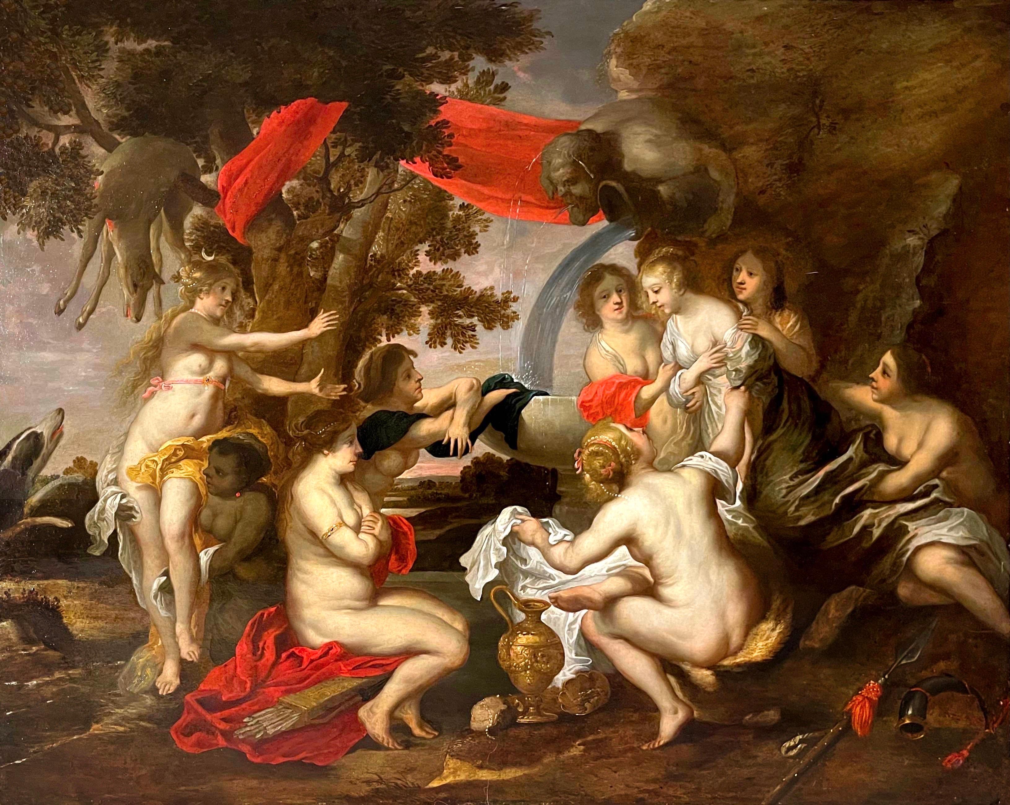 Grand tableau de maître ancien flamand du XVIIe siècle - Diane et Callisto - Rubens