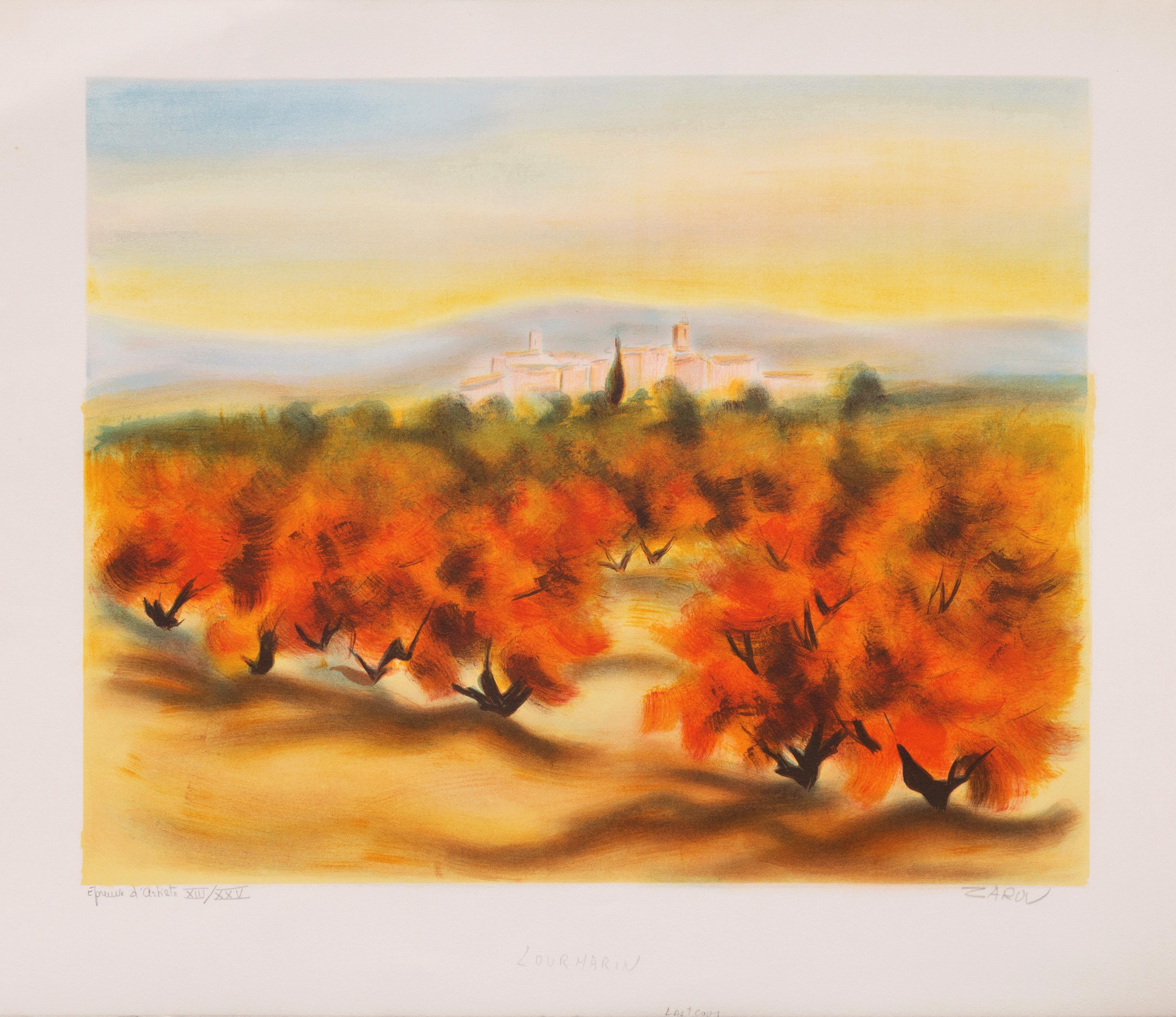 'Lourmarin', French Post-Impressionist, Provence, Academie Julian, Paris Salon - Print by Victor Zarou