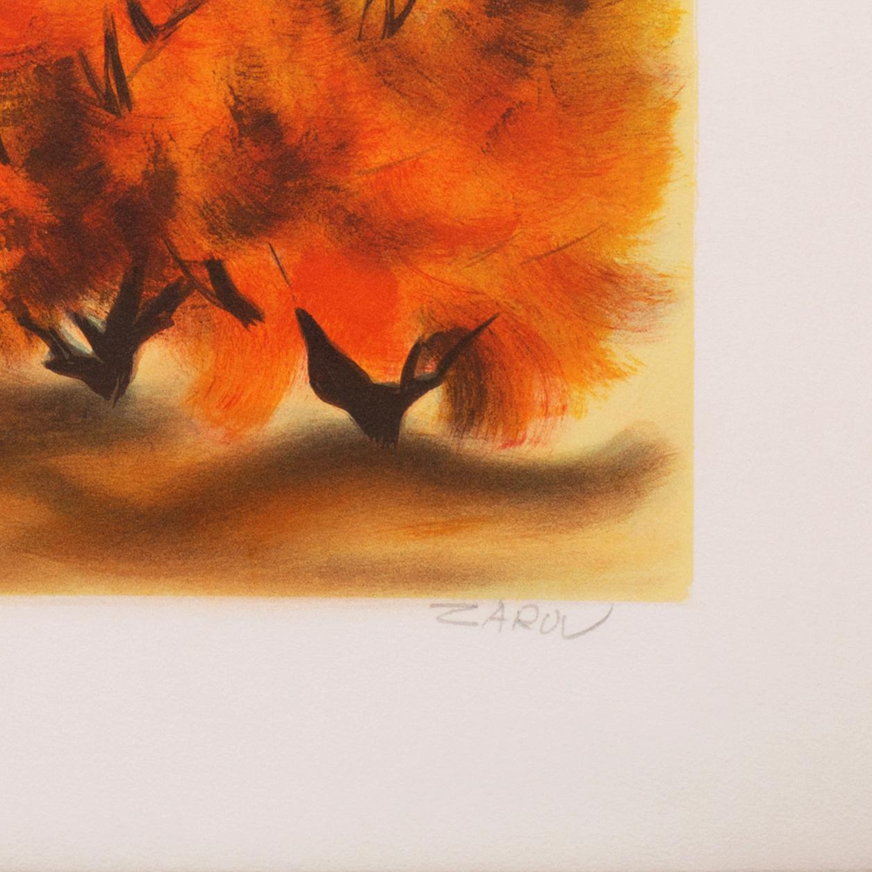 'Lourmarin', French Post-Impressionist, Provence, Academie Julian, Paris Salon - Orange Landscape Print by Victor Zarou