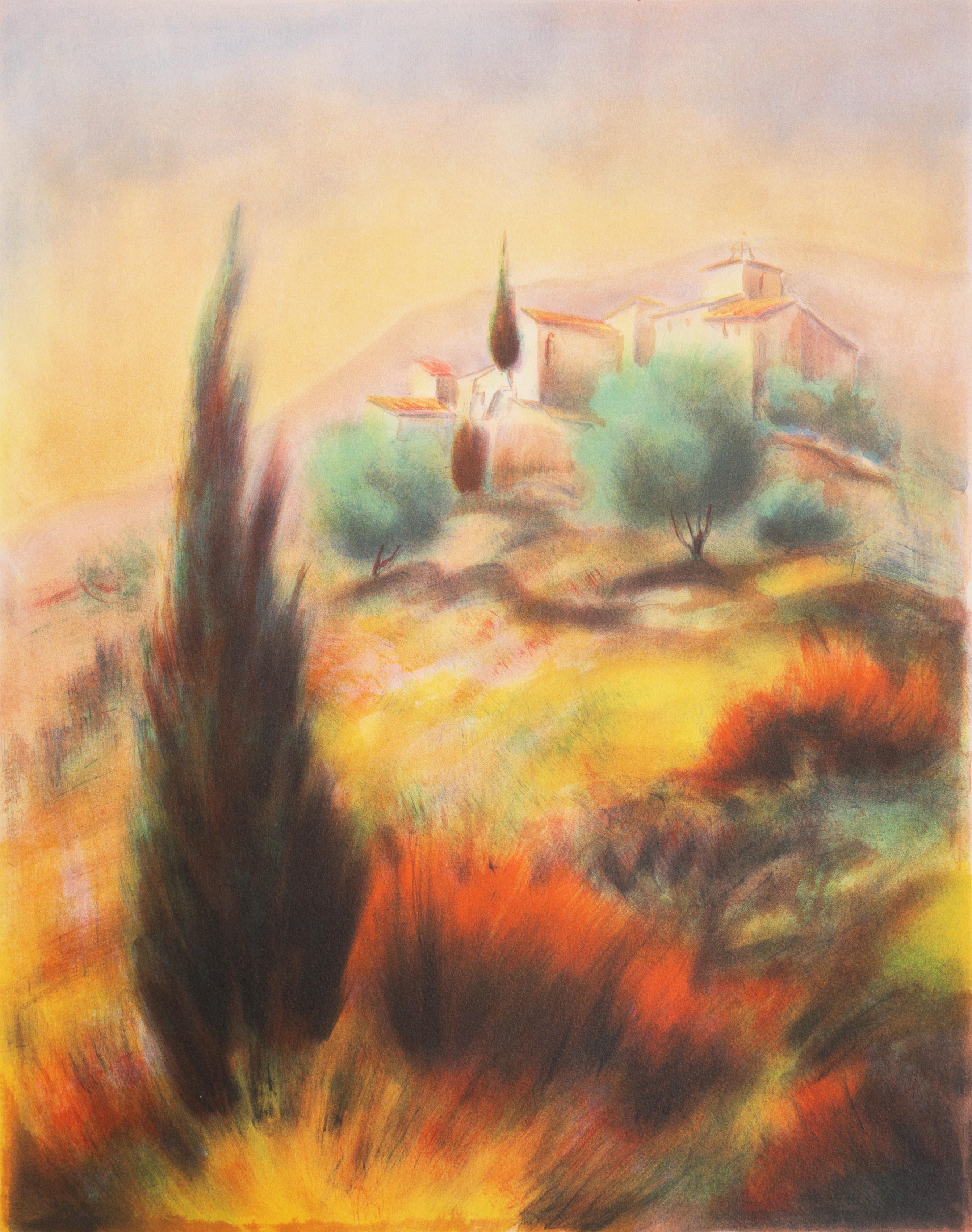 Victor Zarou Landscape Print - 'Provençale Landscape', French Post-Impressionist, Academie Julian