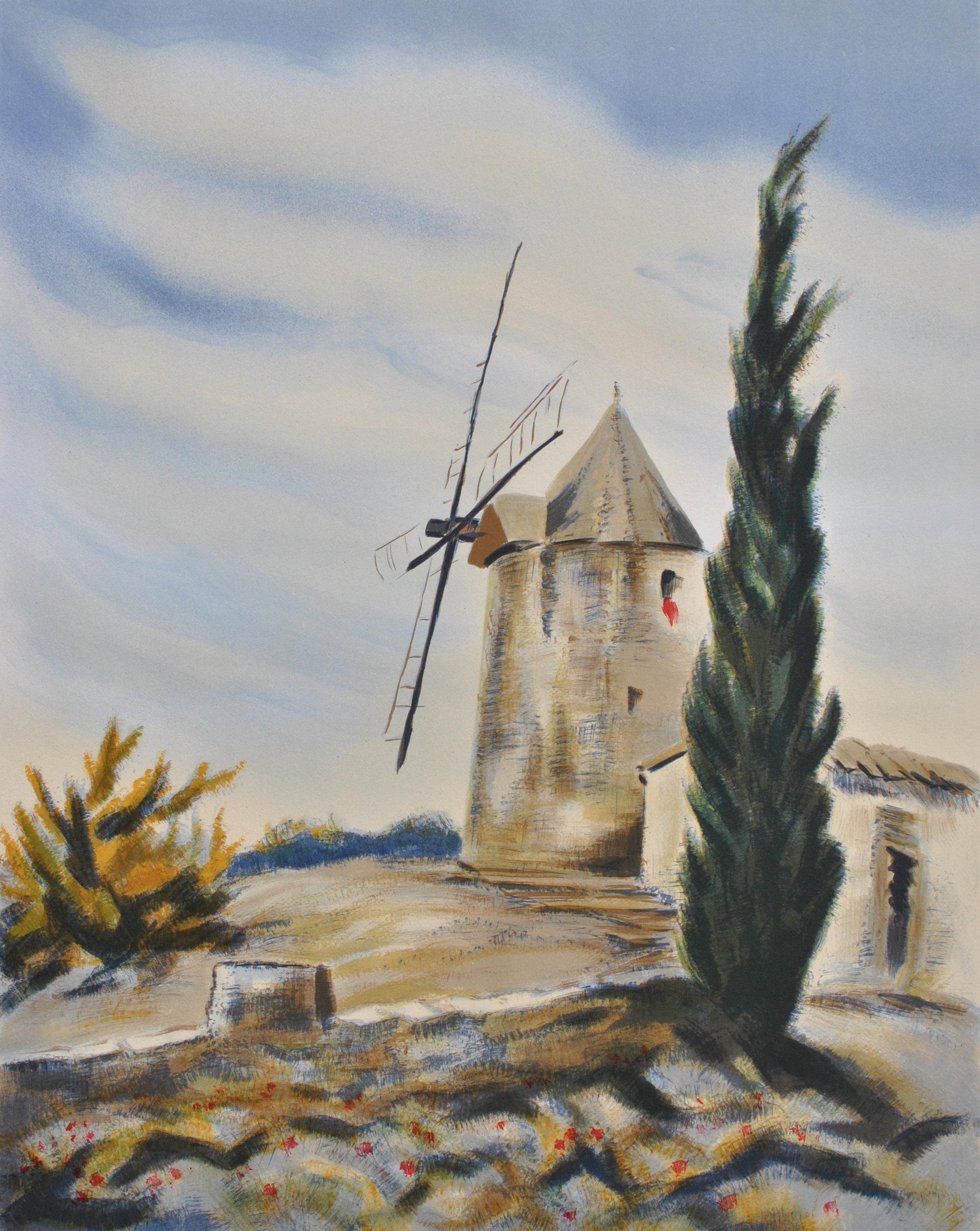The Provence Mill - Original Lithograph, HANDSIGNED & Ltd /150 - Print by Victor Zarou