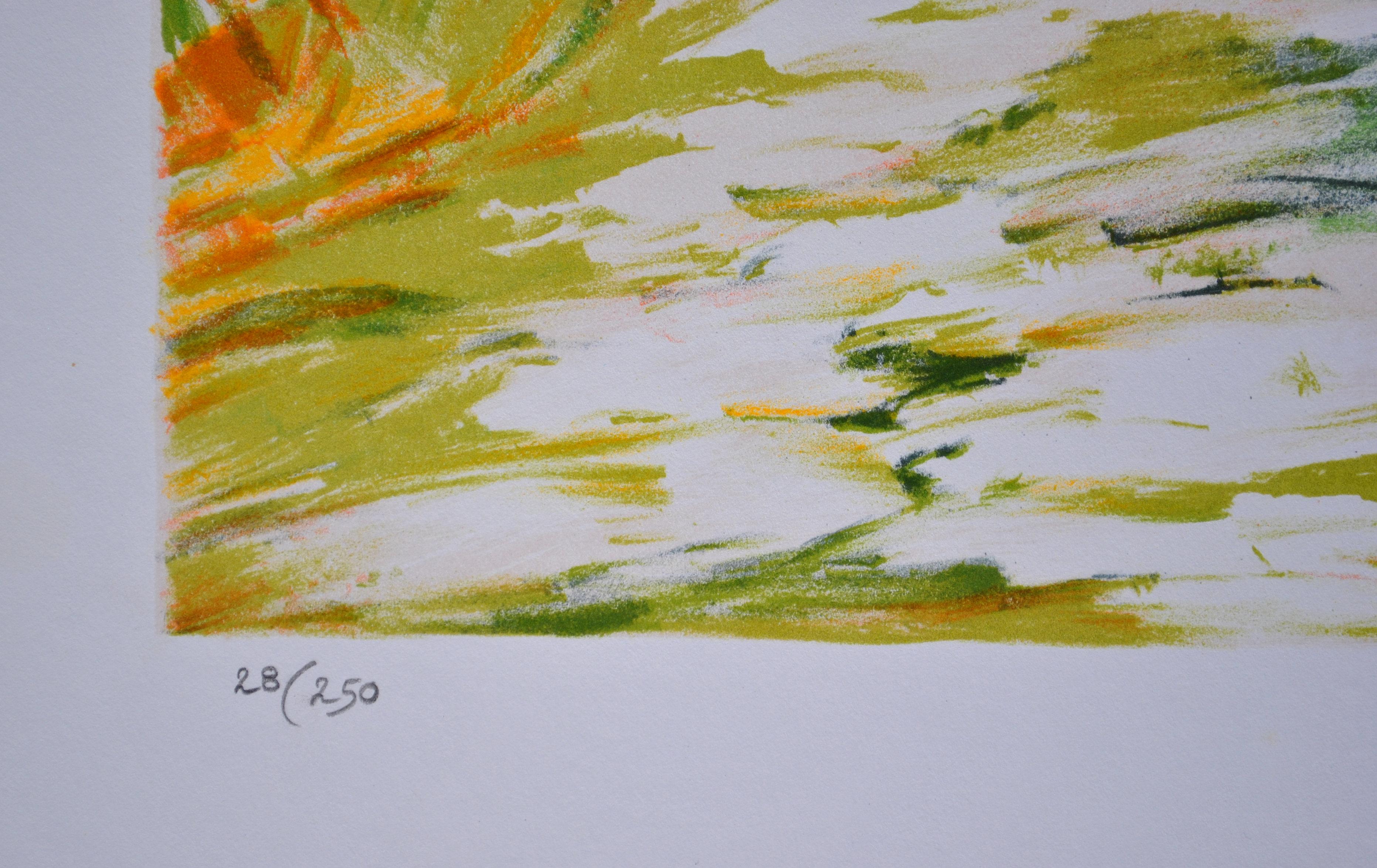The Small Path in Provence - Original Lithograph, HANDSIGNED & Ltd /150 - Gray Landscape Print by Victor Zarou