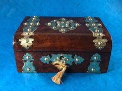 Victoria 1870 Brass Bound Burr Walnut Jewelry Box