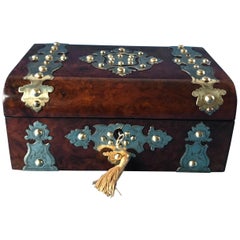 Victoria 1870 Brass Bound Burr Walnut Jewelry Box