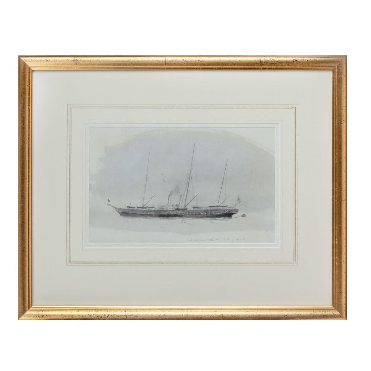 Anglais Aquarelle du yacht royal « Victoria and Albert a lovely vessel » (Victoria et Albert un beau navire) de Harold Wyllie en vente