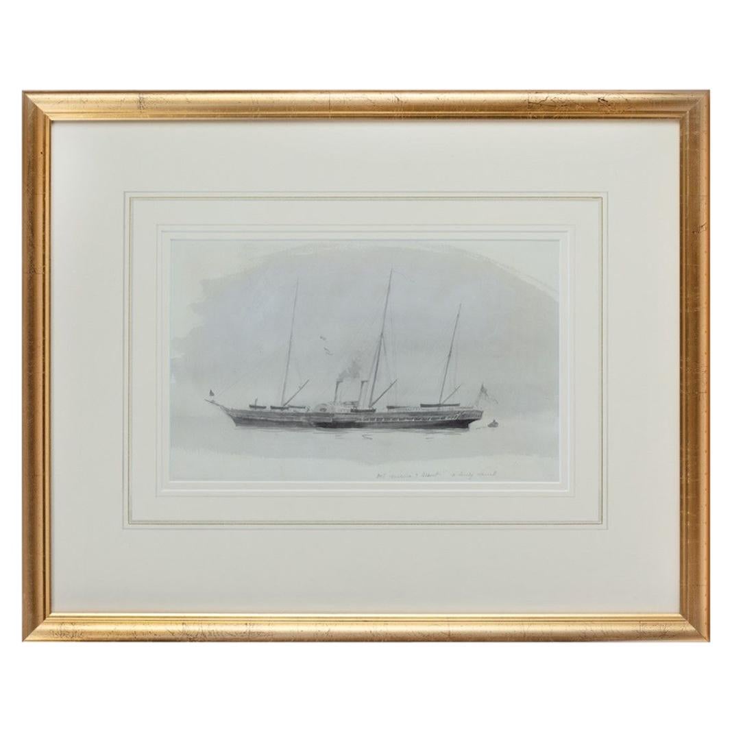 ‘Victoria and Albert a lovely vessel’ Watercolor Royal yacht by Harold Wyllie For Sale