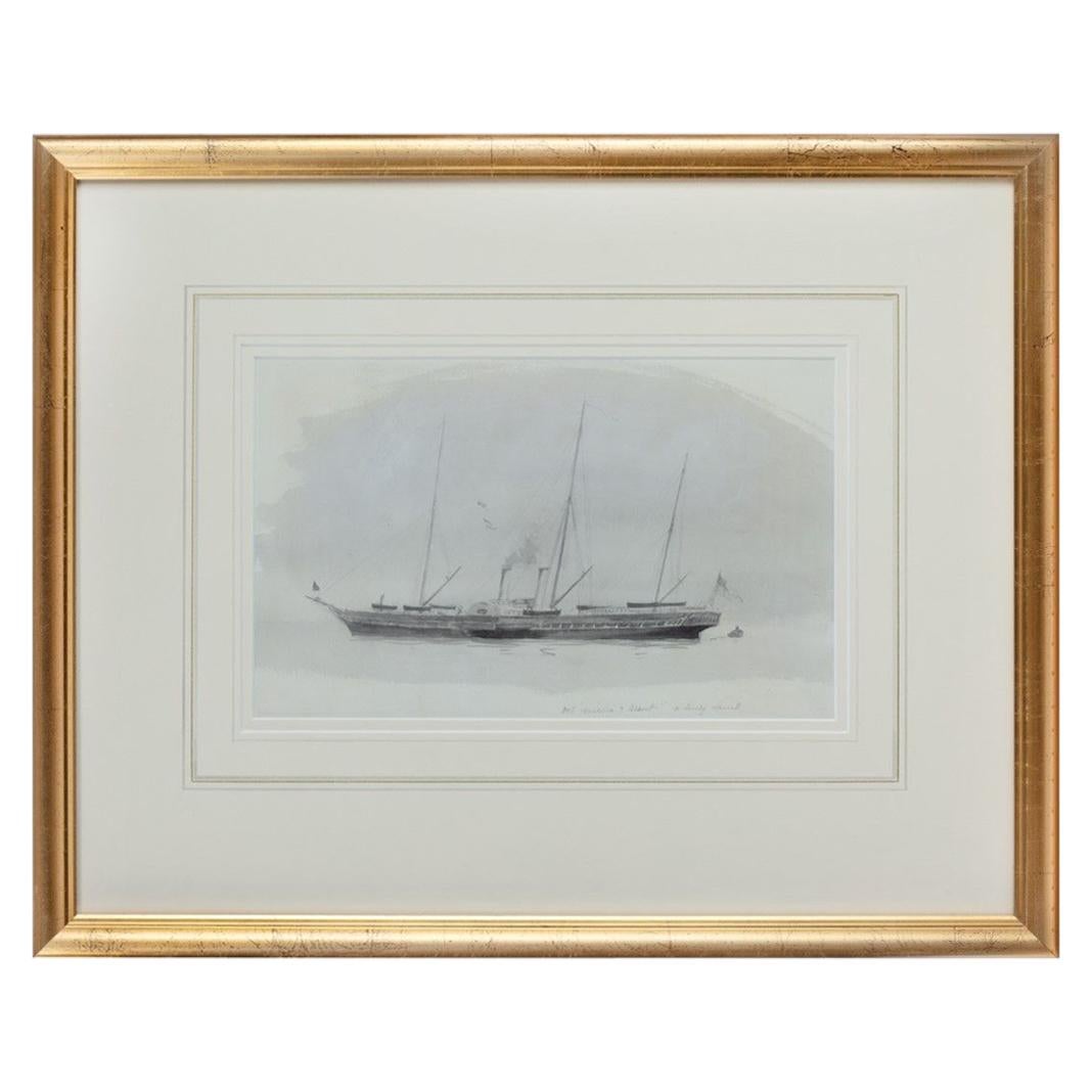 Aquarelle du yacht royal « Victoria and Albert a lovely vessel » (Victoria et Albert un beau navire) de Harold Wyllie en vente