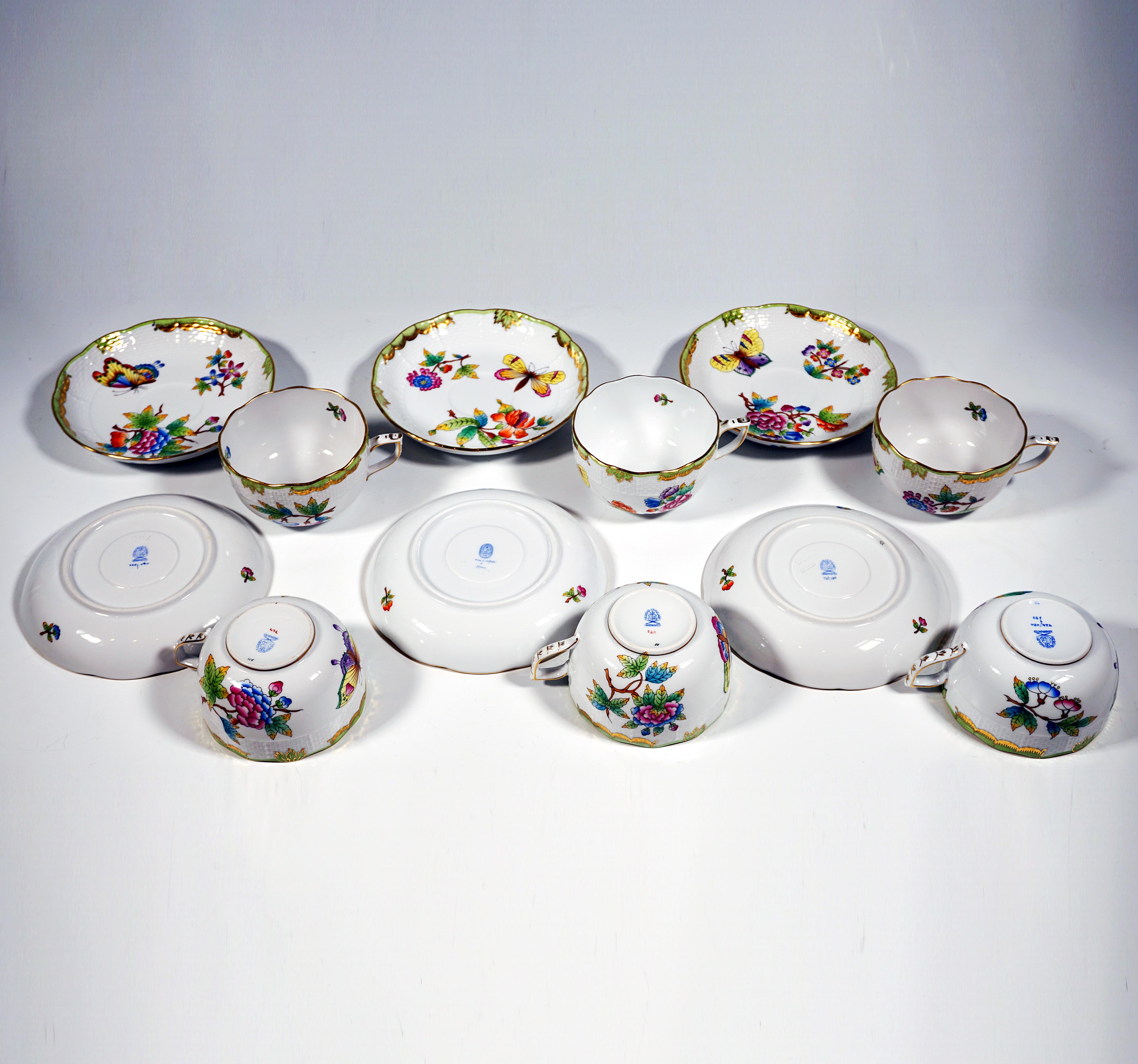 Victoria Avec Bord En Or Coffee Set For 6 Persons Herend Hungary 20th Century 3