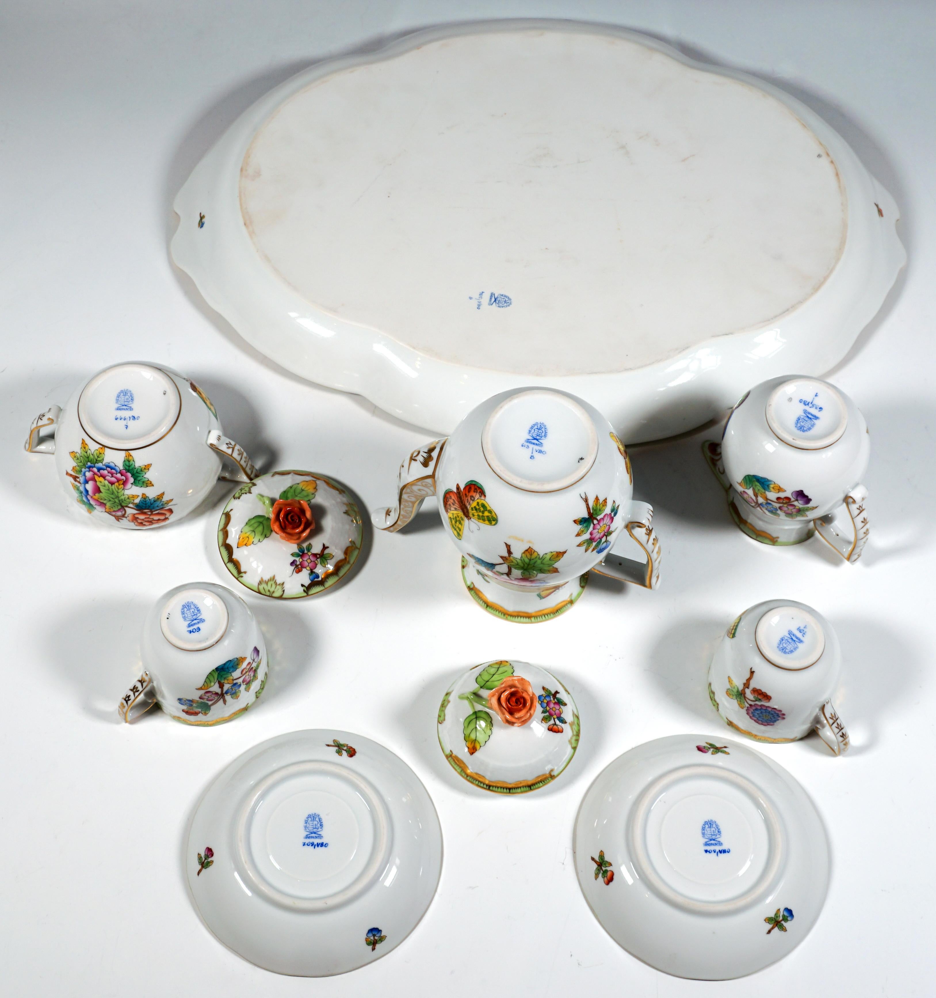 Victoria Avec Bord En Or Déjeuner Para 2 Personas, Herend Hungría, Siglo XX Pintado en venta