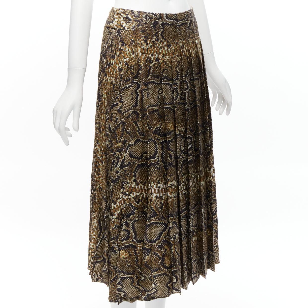 Black VICTORIA BECKHAM 100% silk  brown animal print pleated midi skirt UK6 XS For Sale