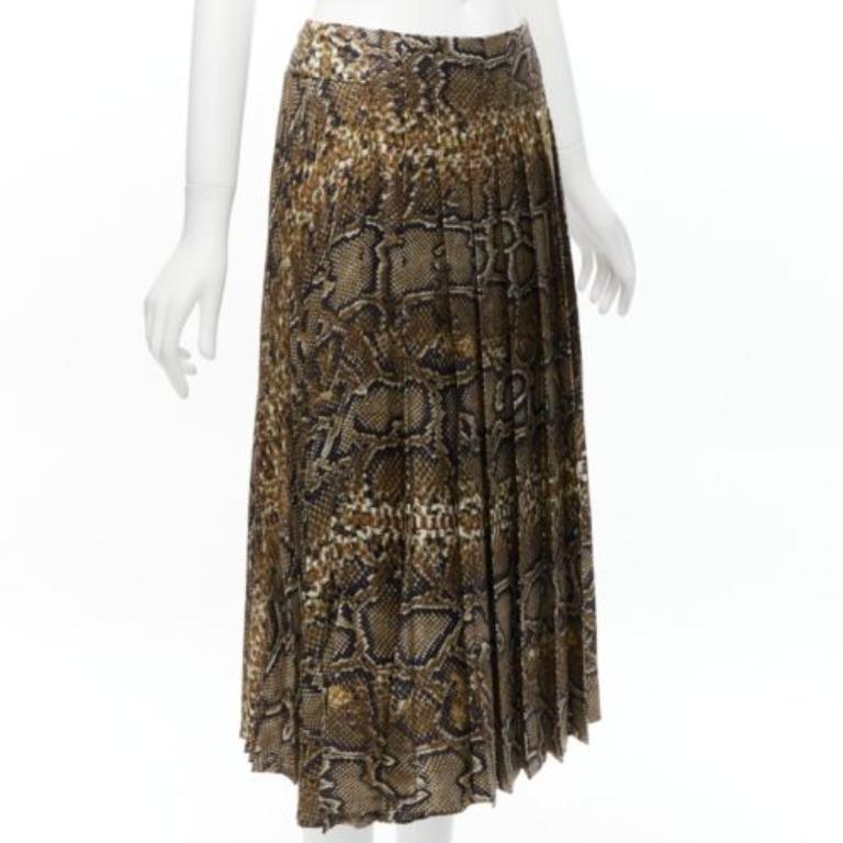 Brown VICTORIA BECKHAM 100% silk  brown animal print pleated midi skirt UK6 XS For Sale