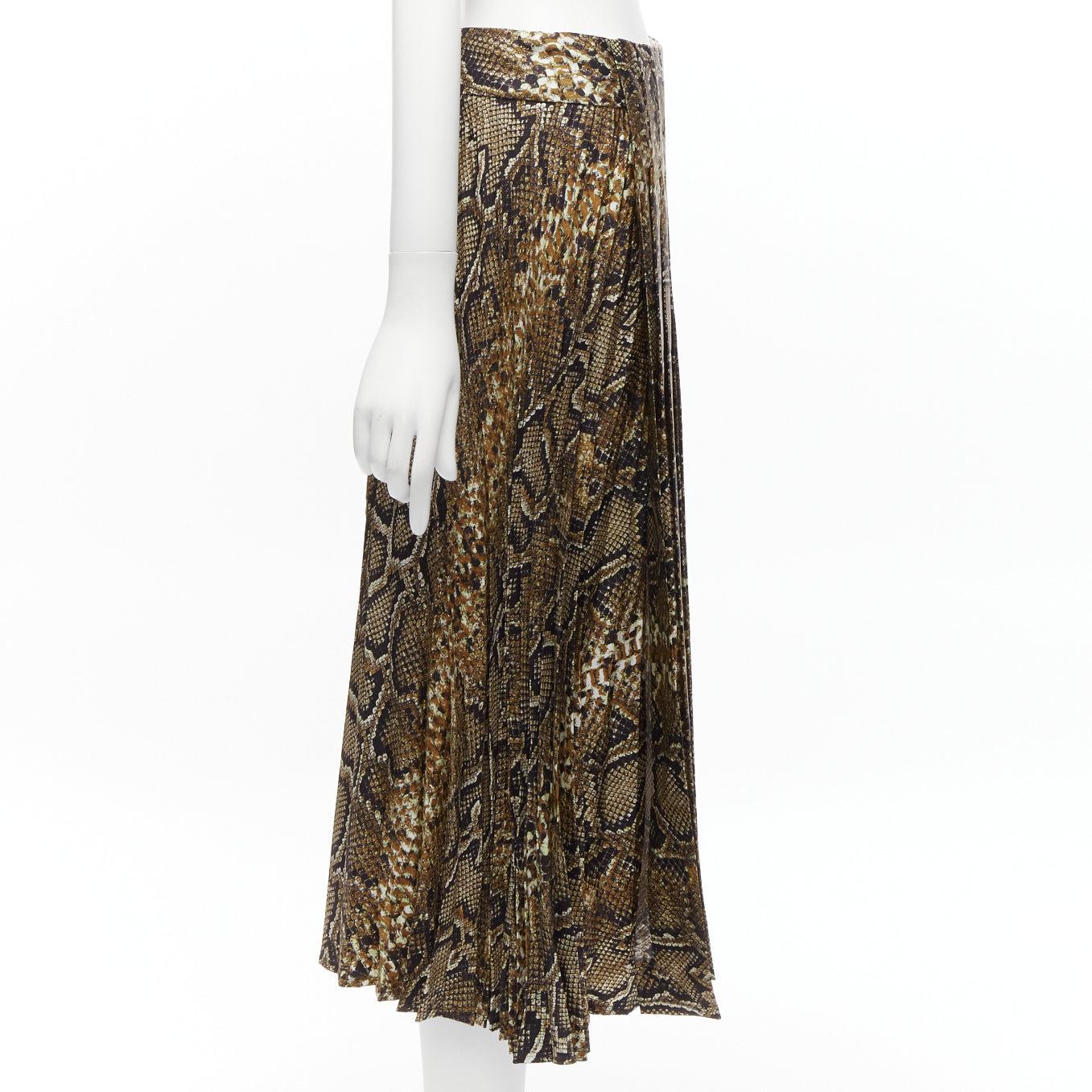 VICTORIA BECKHAM 100% silk  brown animal print pleated midi skirt UK6 XS In Excellent Condition For Sale In Hong Kong, NT