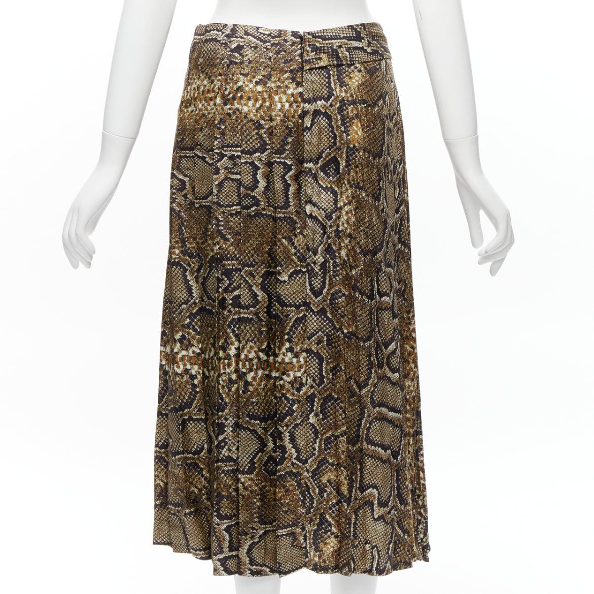 Women's VICTORIA BECKHAM 100% silk  brown animal print pleated midi skirt UK6 XS For Sale