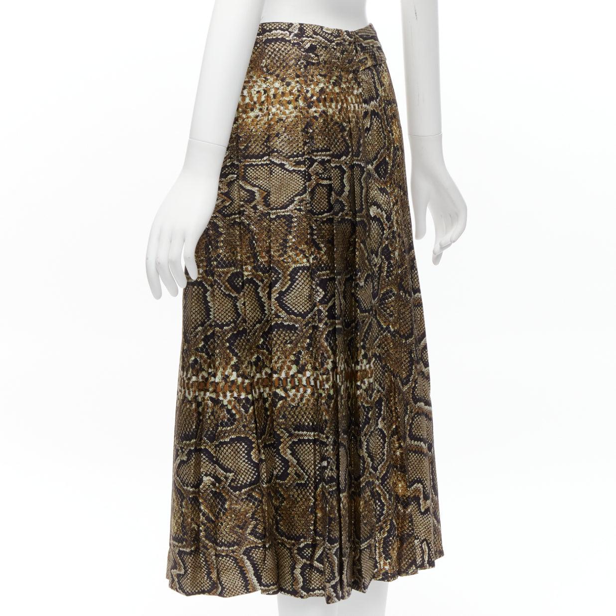 VICTORIA BECKHAM 100% silk  brown animal print pleated midi skirt UK6 XS For Sale 1