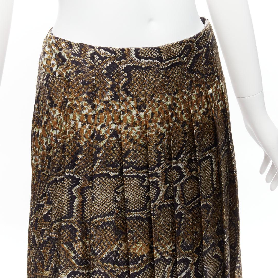 VICTORIA BECKHAM 100% silk  brown animal print pleated midi skirt UK6 XS For Sale 2