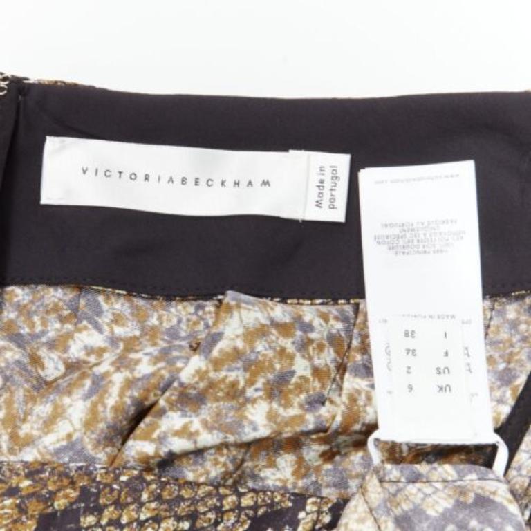 VICTORIA BECKHAM 100% silk  brown animal print pleated midi skirt UK6 XS For Sale 3