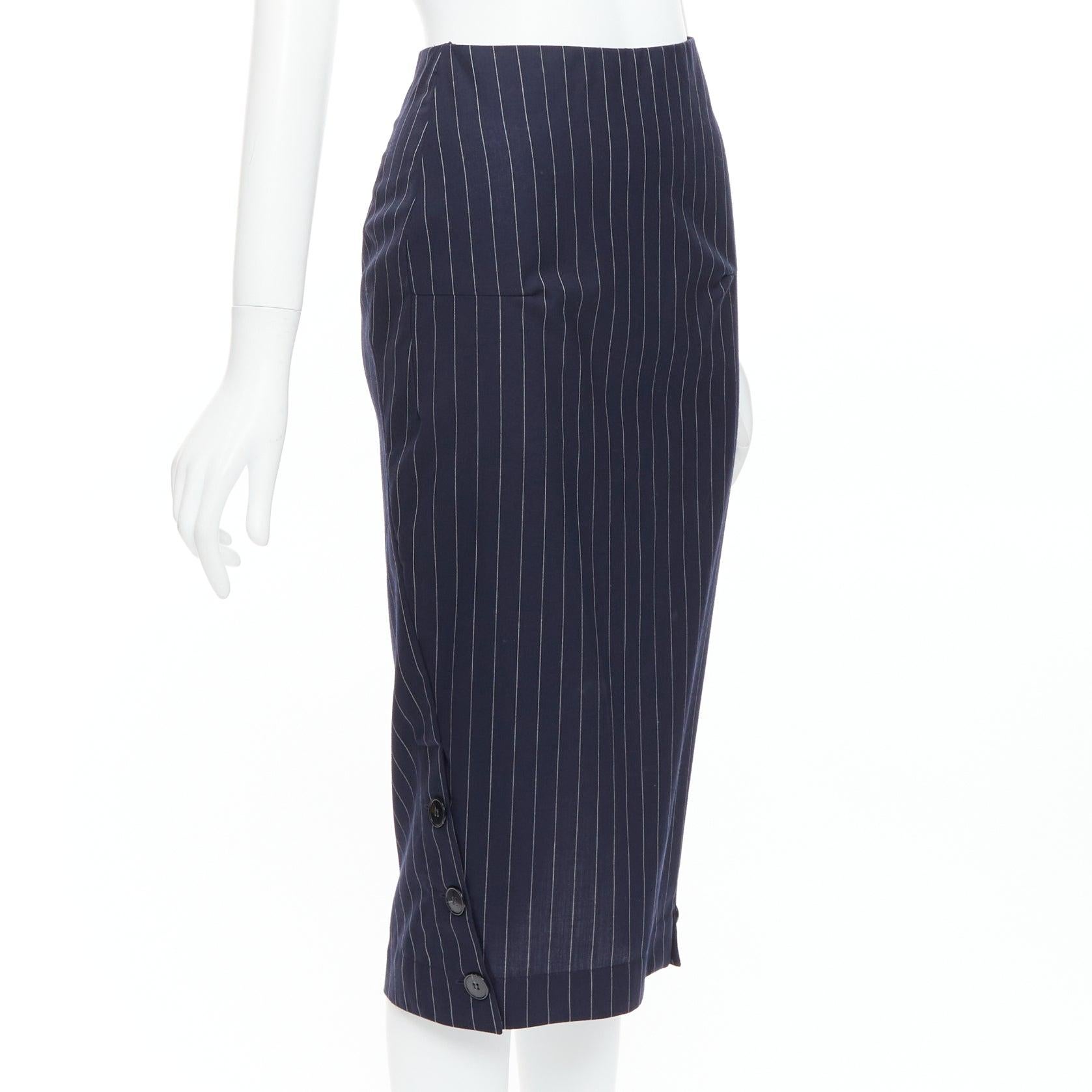 VICTORIA BECKHAM 100% Wolle Marineblauer Navy Nadelstreifen 2-Wege Reißverschluss Bleistiftrock UK6 XS (Schwarz) im Angebot