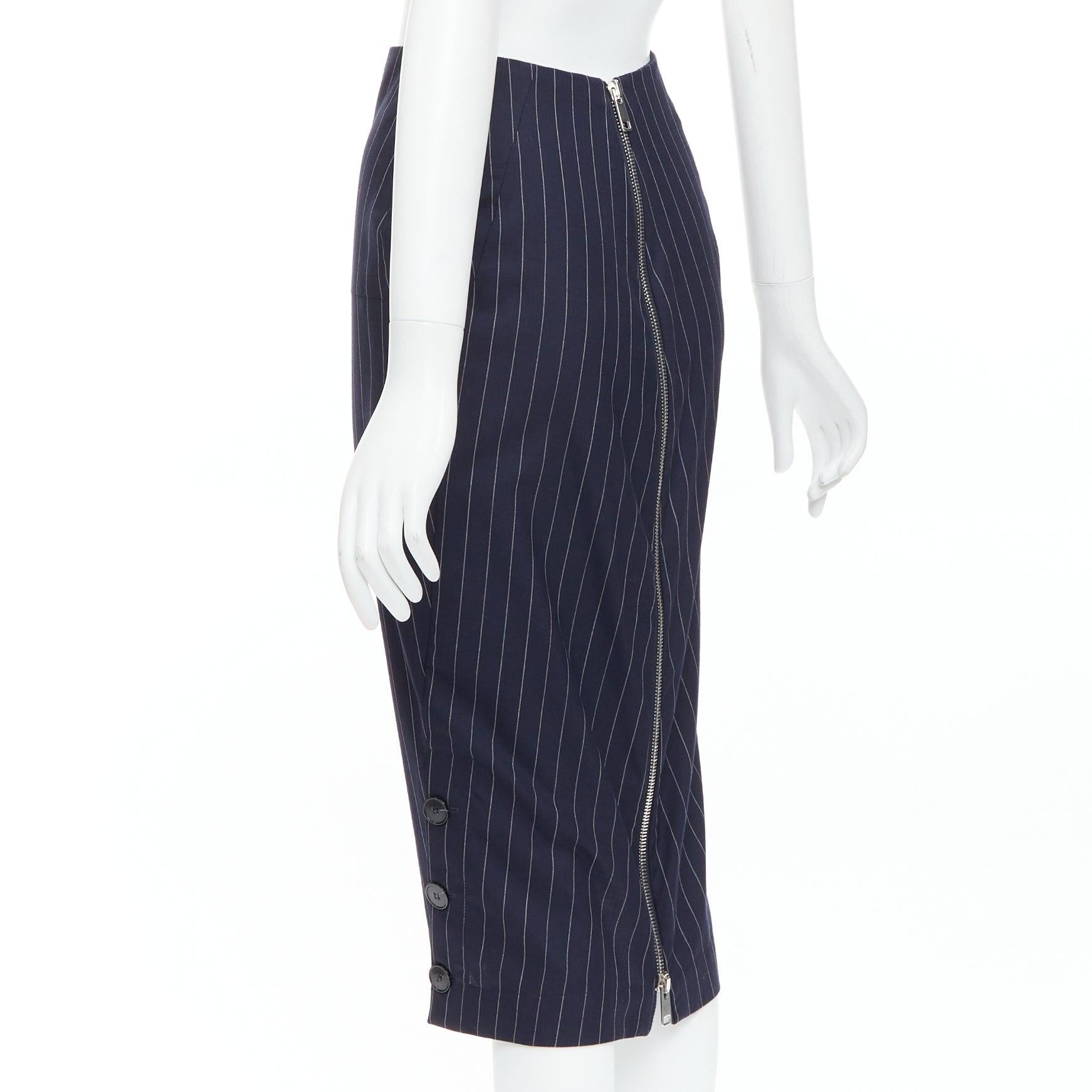 VICTORIA BECKHAM 100% Wolle Marineblauer Navy Nadelstreifen 2-Wege Reißverschluss Bleistiftrock UK6 XS im Angebot 1
