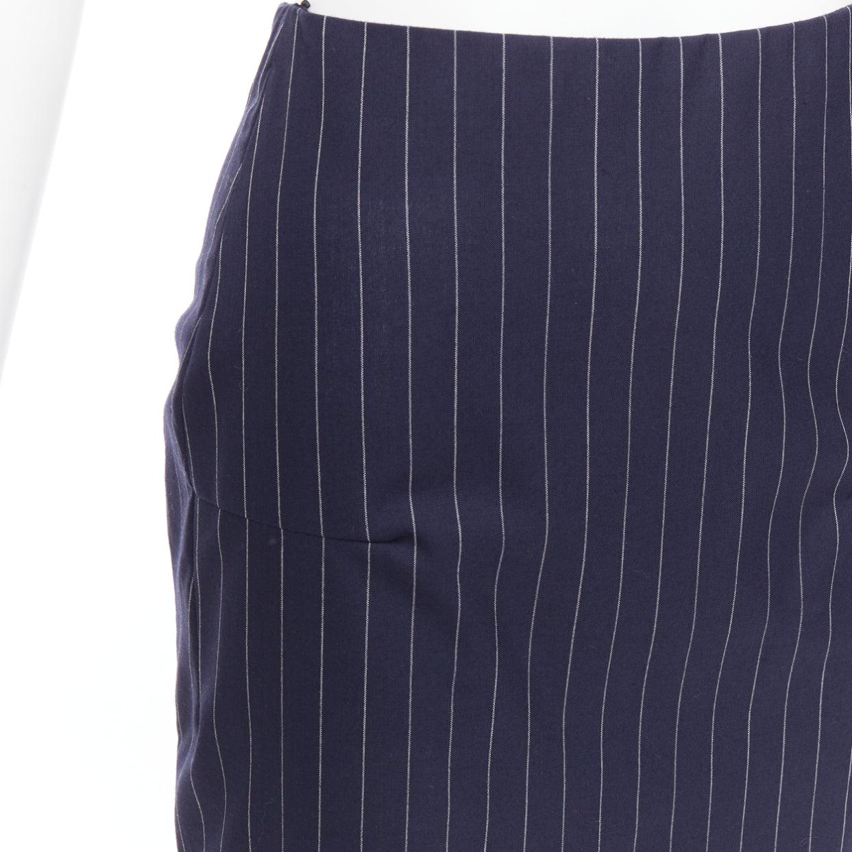 VICTORIA BECKHAM 100% Wolle Marineblauer Navy Nadelstreifen 2-Wege Reißverschluss Bleistiftrock UK6 XS im Angebot 2