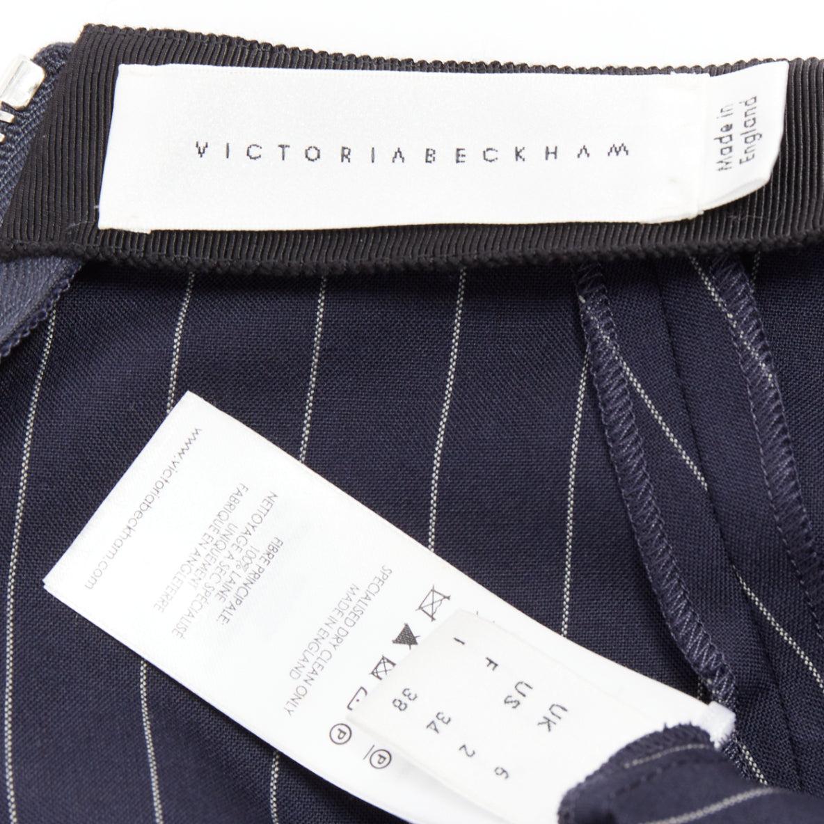 VICTORIA BECKHAM 100% Wolle Marineblauer Navy Nadelstreifen 2-Wege Reißverschluss Bleistiftrock UK6 XS im Angebot 3