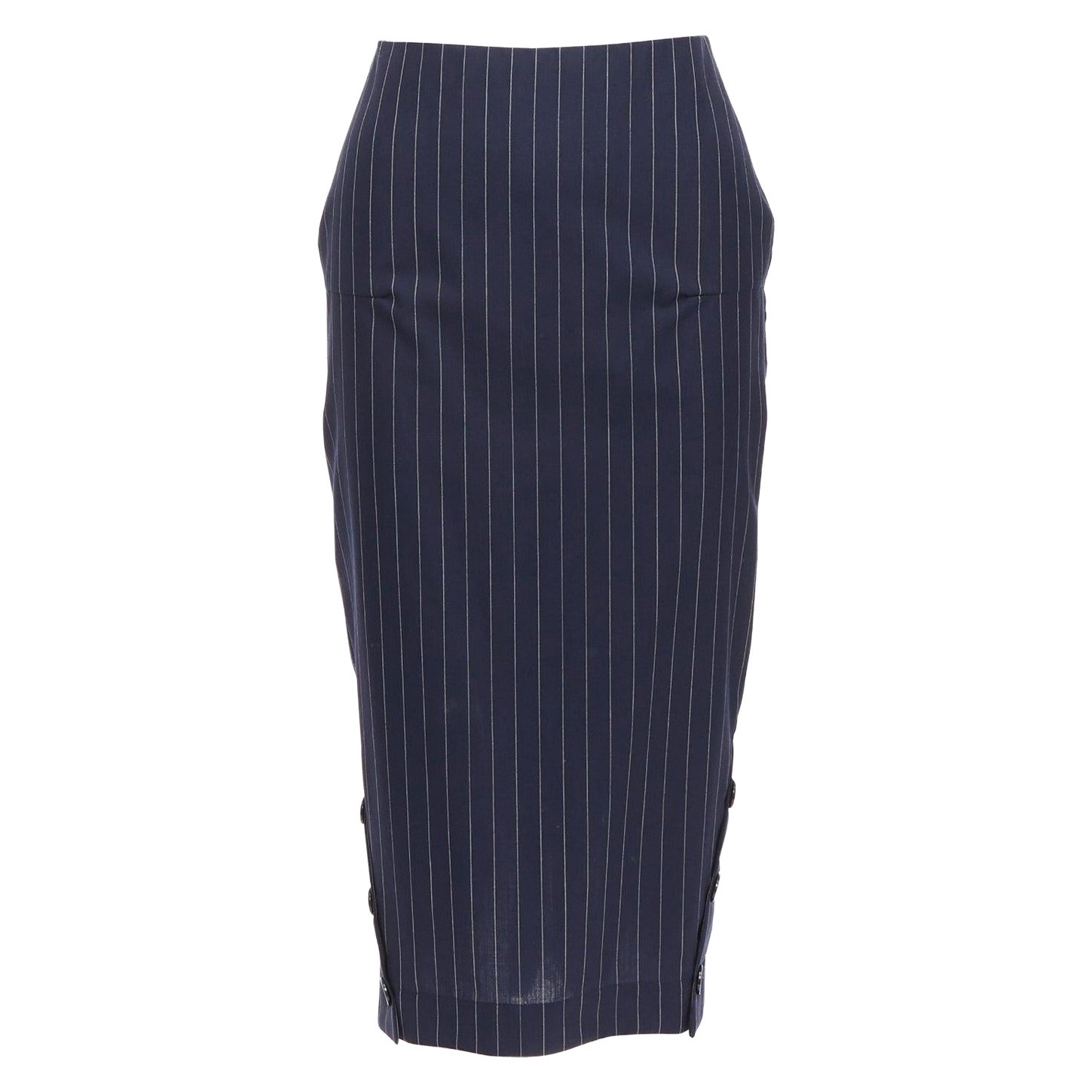 Victoria Beckham, gonna a tubino gessata con zip a due vie in 100% lana navy UK6 XS