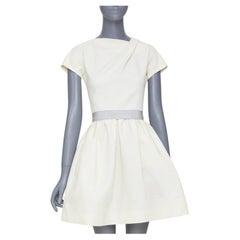 VICTORIA BECKHAM 2010 N91 cream origami fold grey belted cotton mini dress UK6