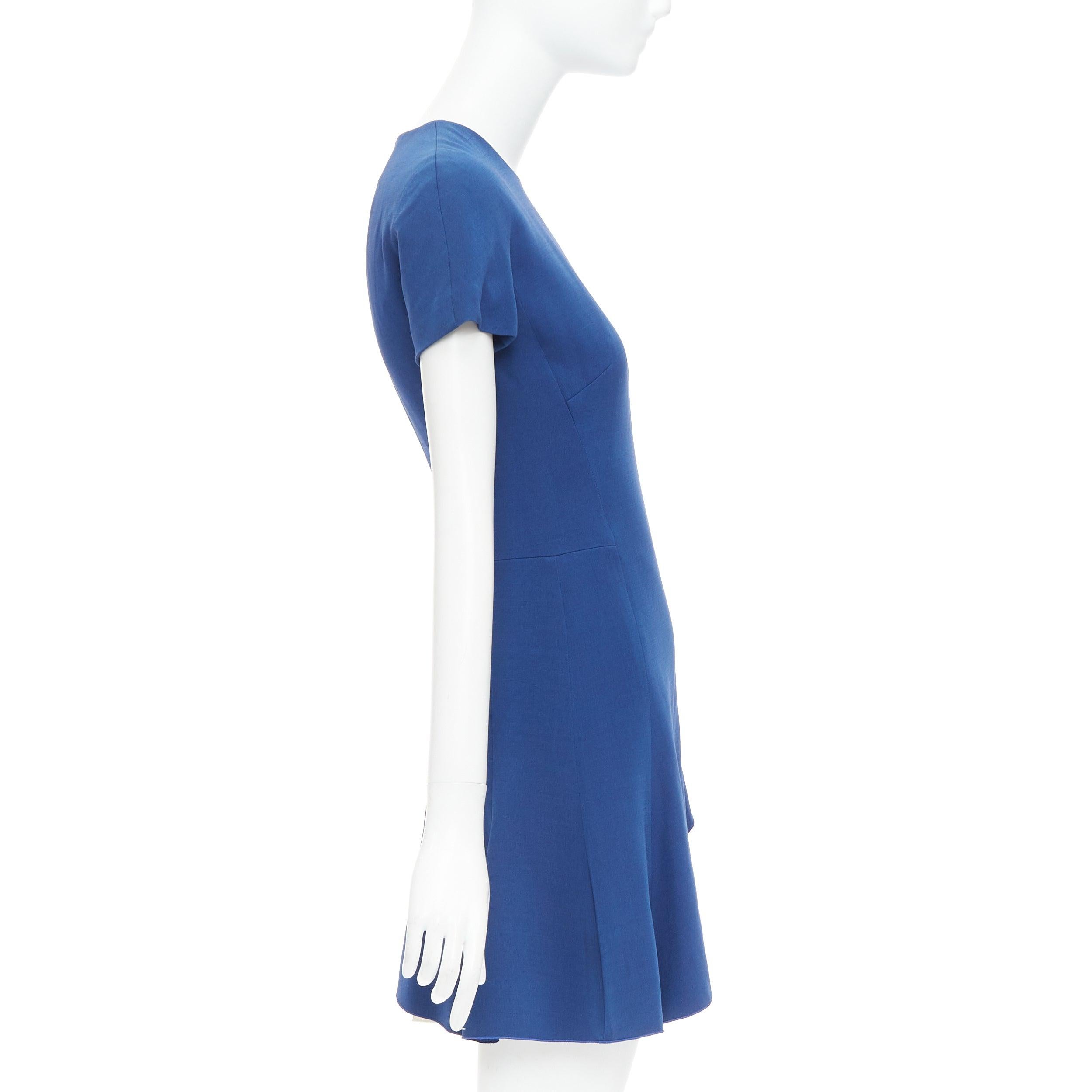 VICTORIA BECKHAM 2014 blue white wool silk pleated hem shift dress UK8 S In Good Condition In Hong Kong, NT